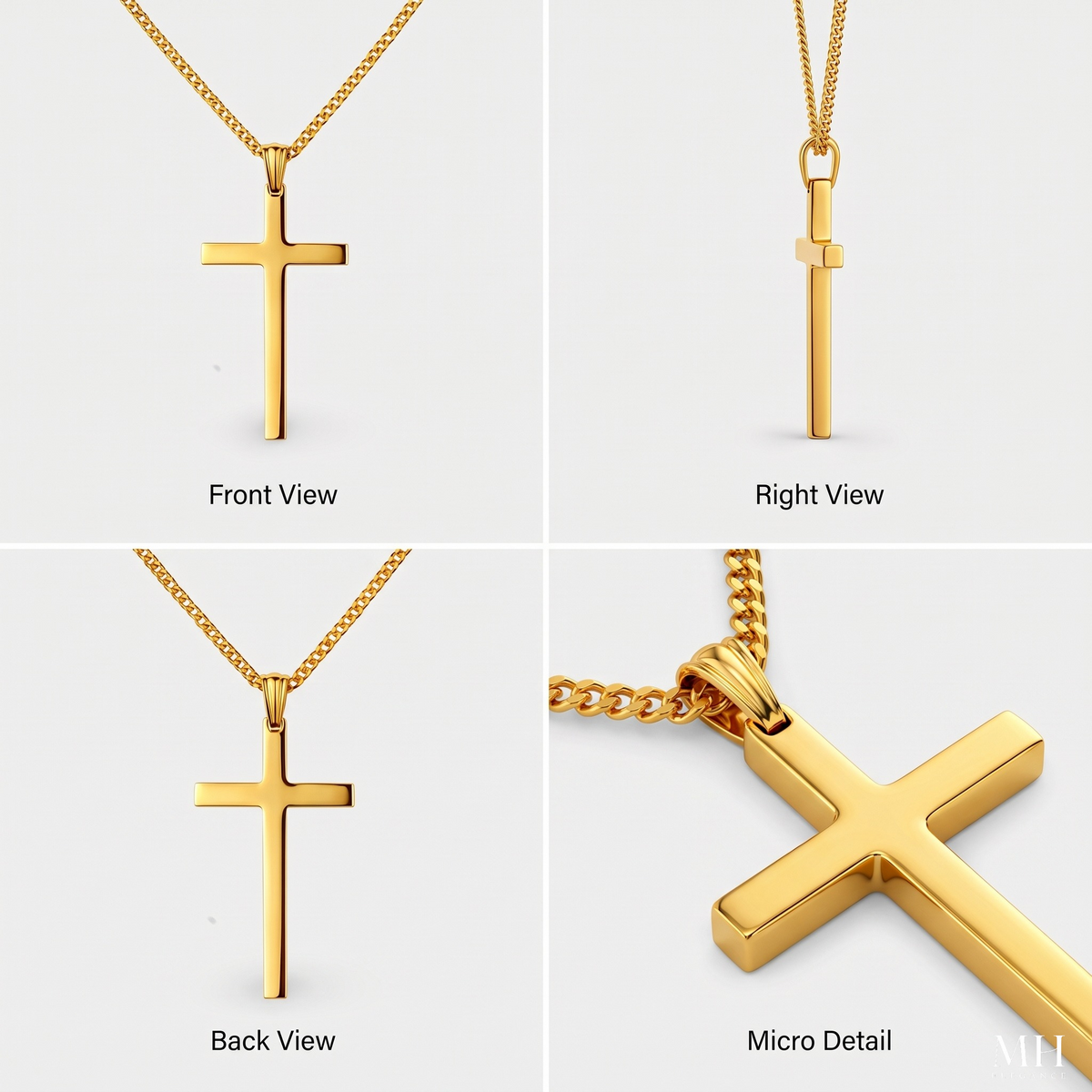 Collar con cruz de oro de 24 quilates con cadena cubana tallada con diamante | Colgante religioso para hombre | Joyería de oro premium – MH ELEGANCE