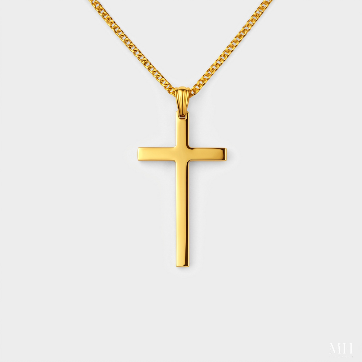 Collier croix en or 24 carats avec chaîne cubaine taillée au diamant | Pendentif religieux pour hommes | Bijoux en or de qualité supérieure – MH ELEGANCE
