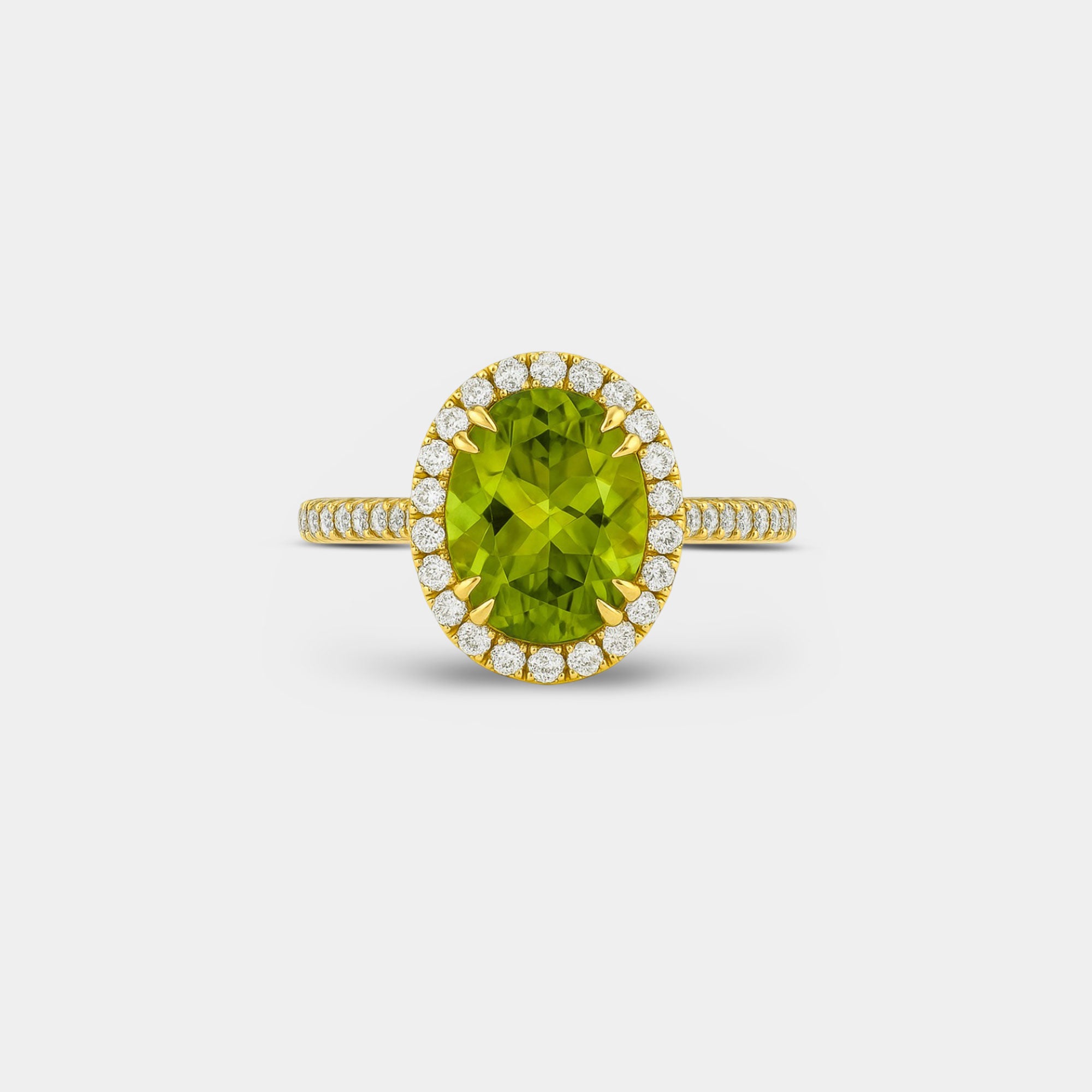 Oval Cut Green Peridot & Diamond Halo Ring