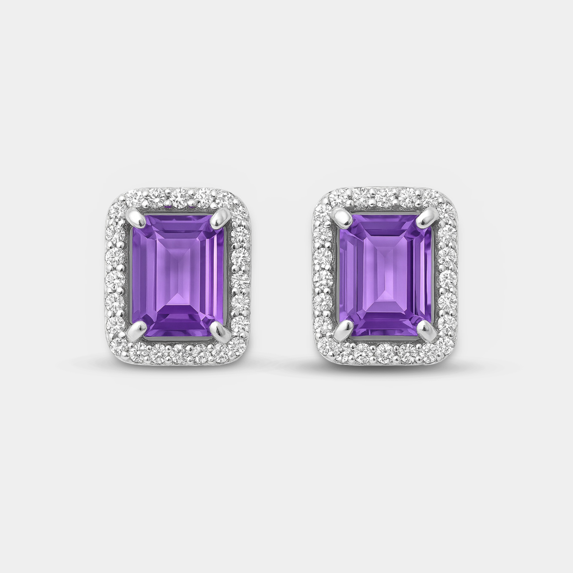 Veya Amethyst Halo Stud Earrings
