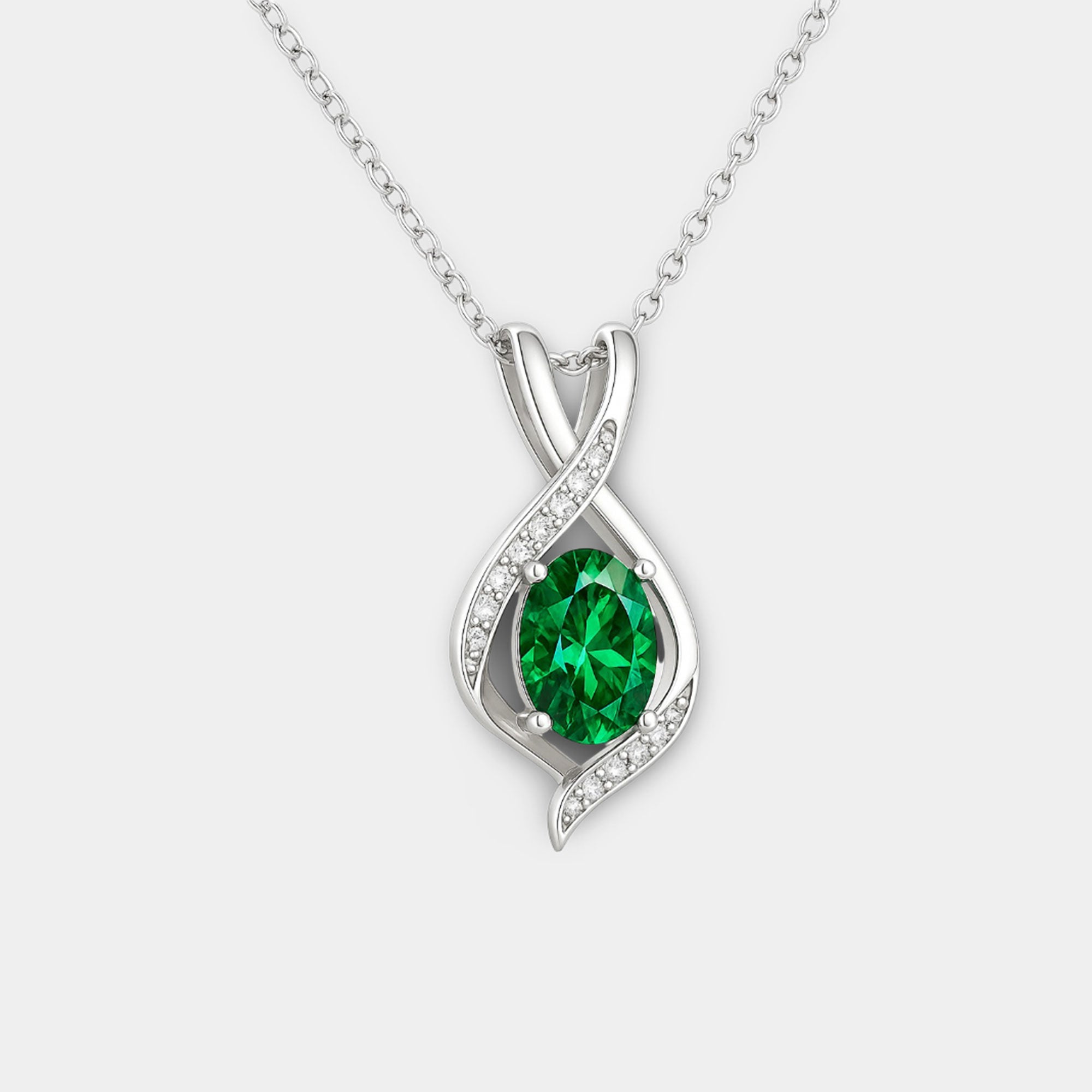 Virelle Created Emerald Oval Pendant Necklace