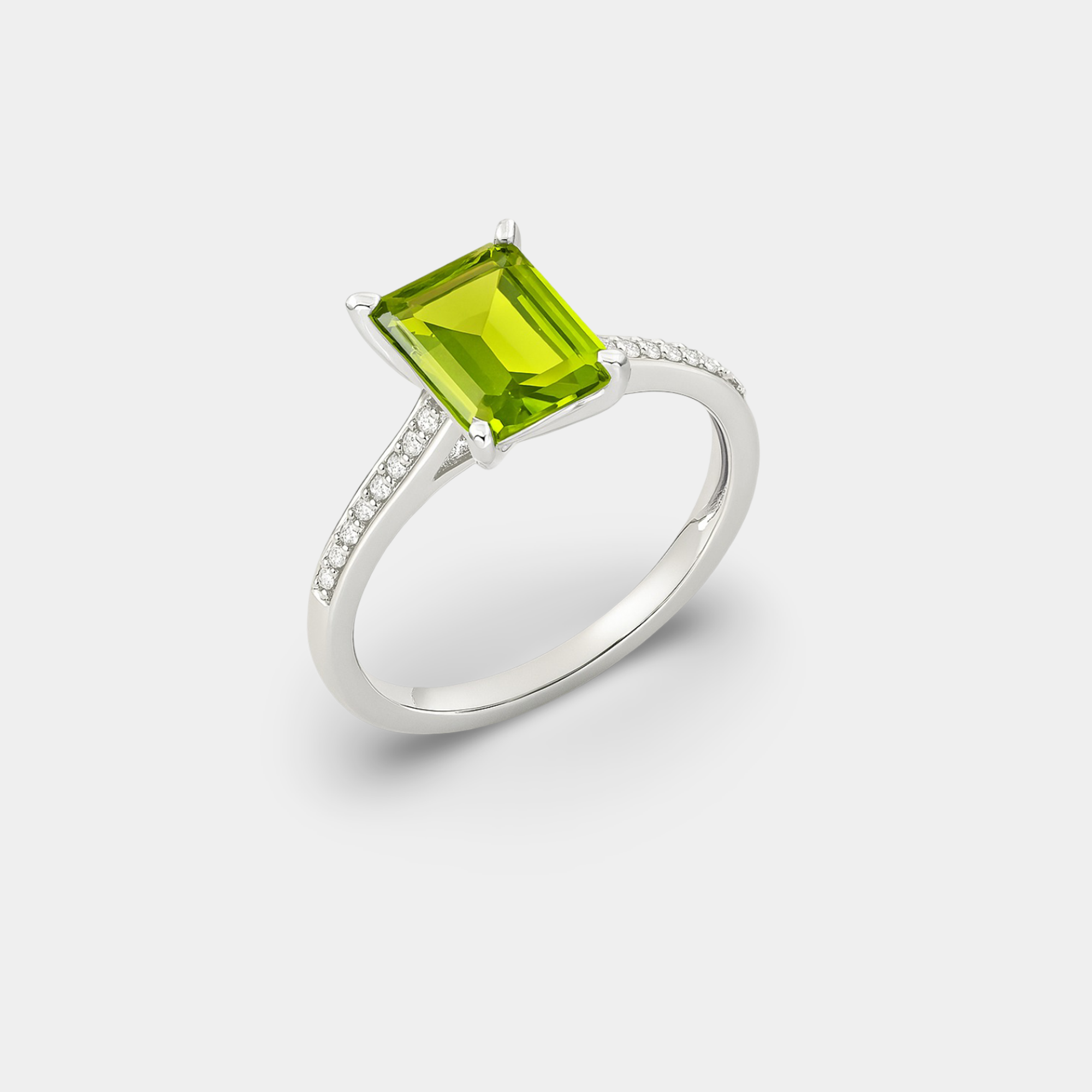 Emerald-Cut Peridot & Diamond Ring