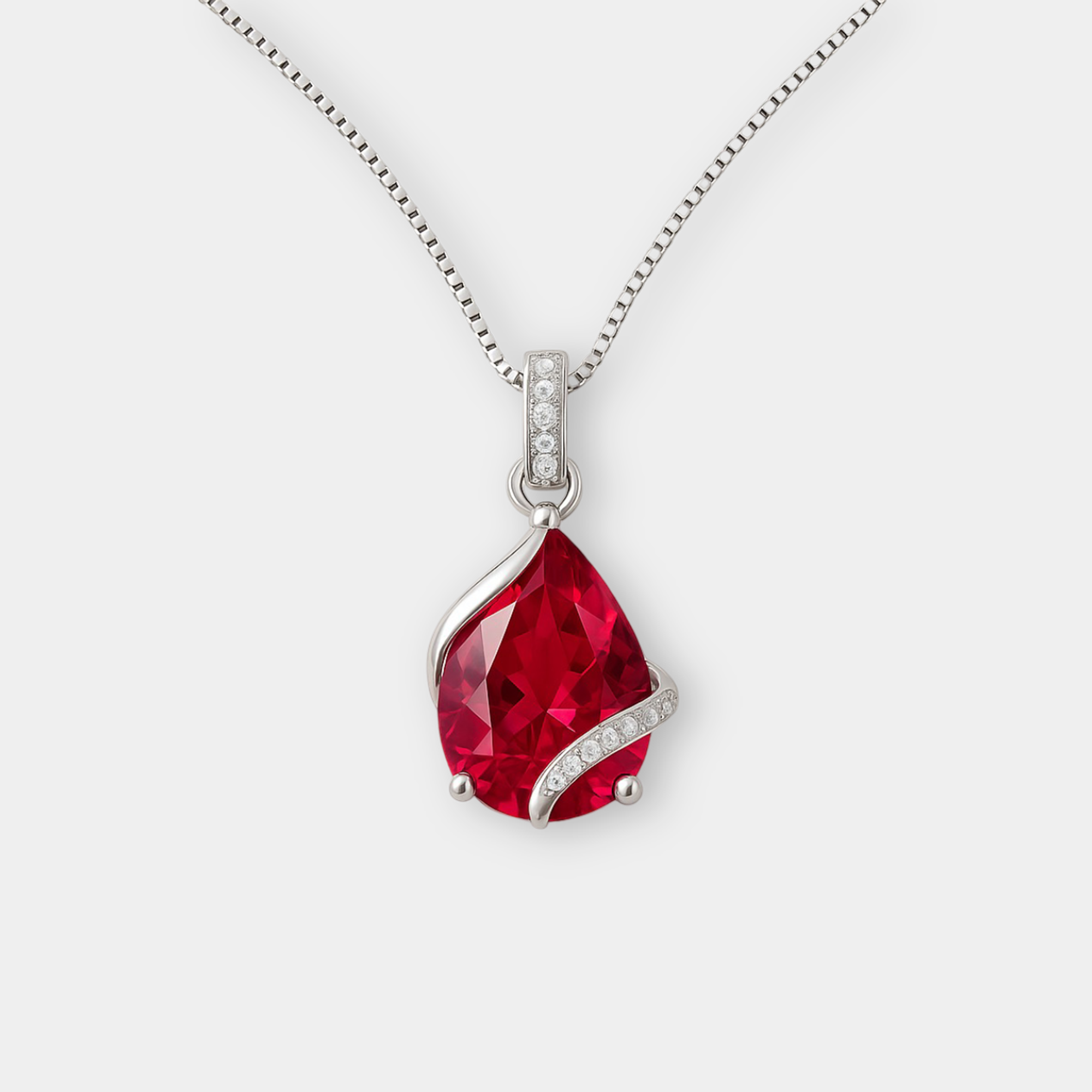 Pear-Cut Ruby Birthstone Pendant Necklace