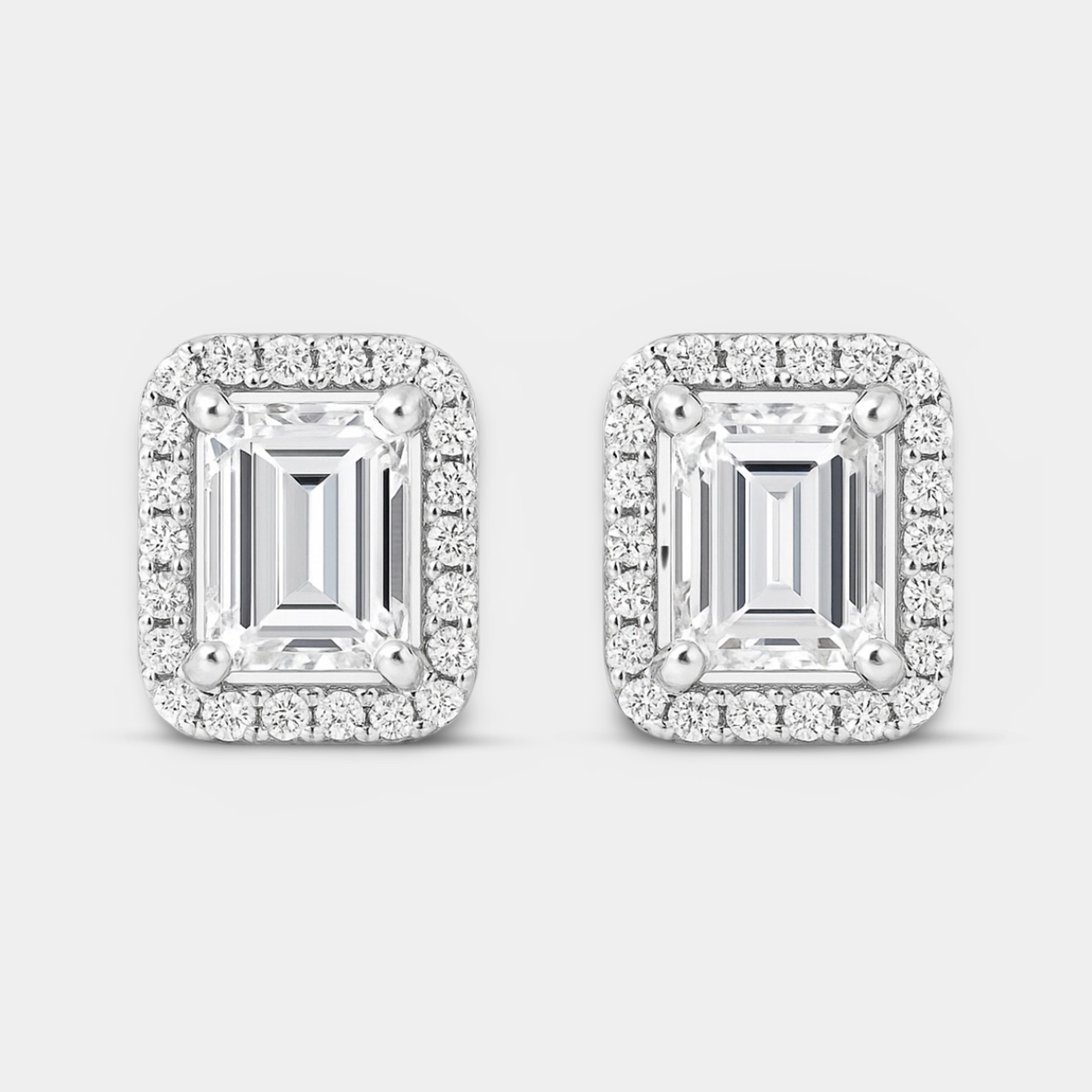 White Moissanite Halo Stud Earrings