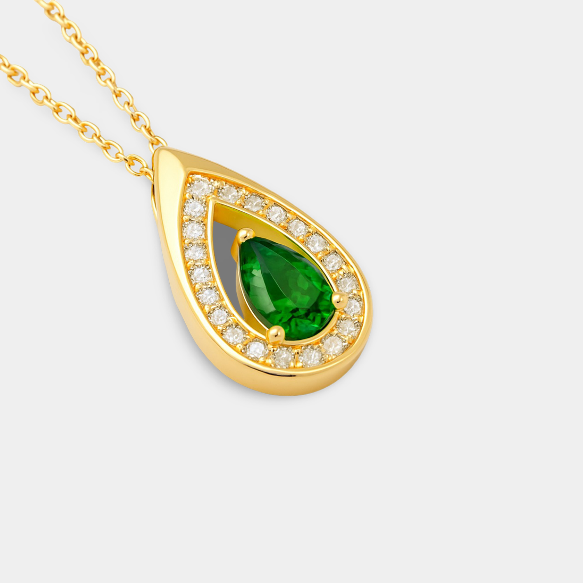 Trinity Teardrop Emerald Pendant Necklace