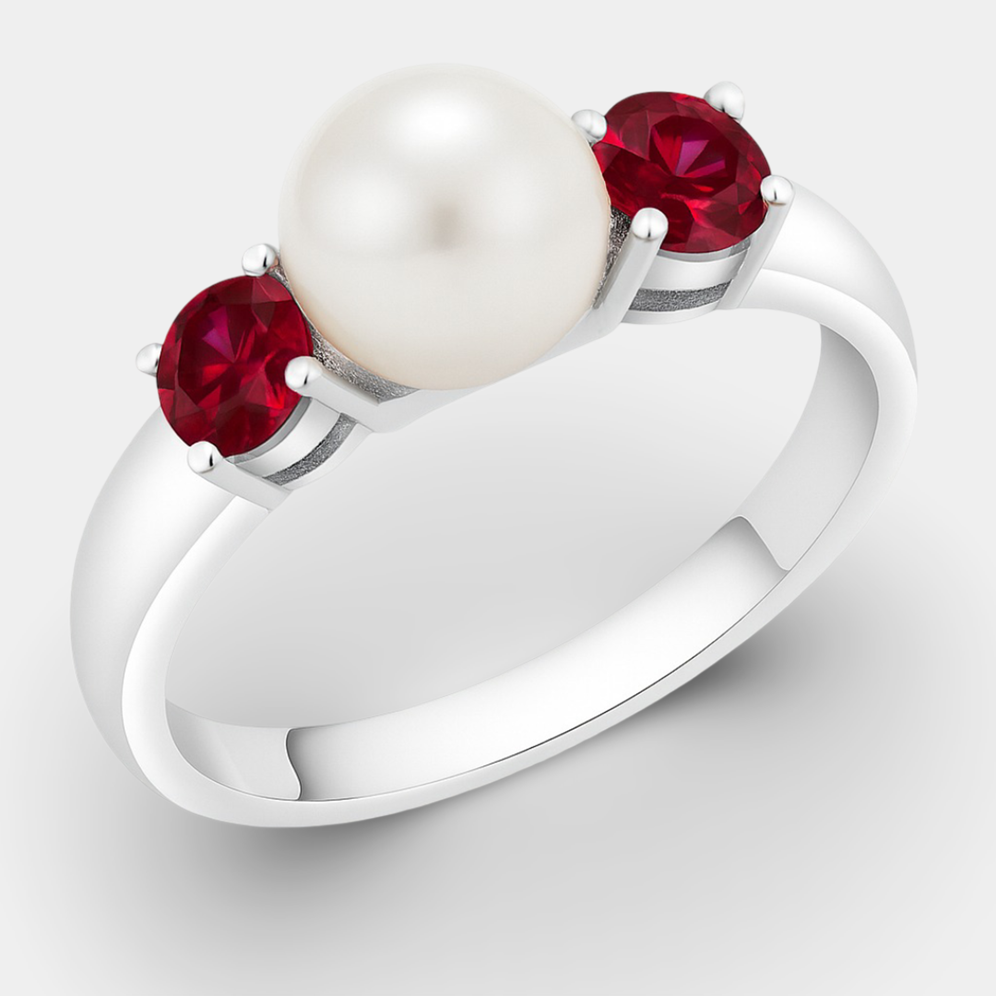 Freshwater Pearl & Red Ruby Ring