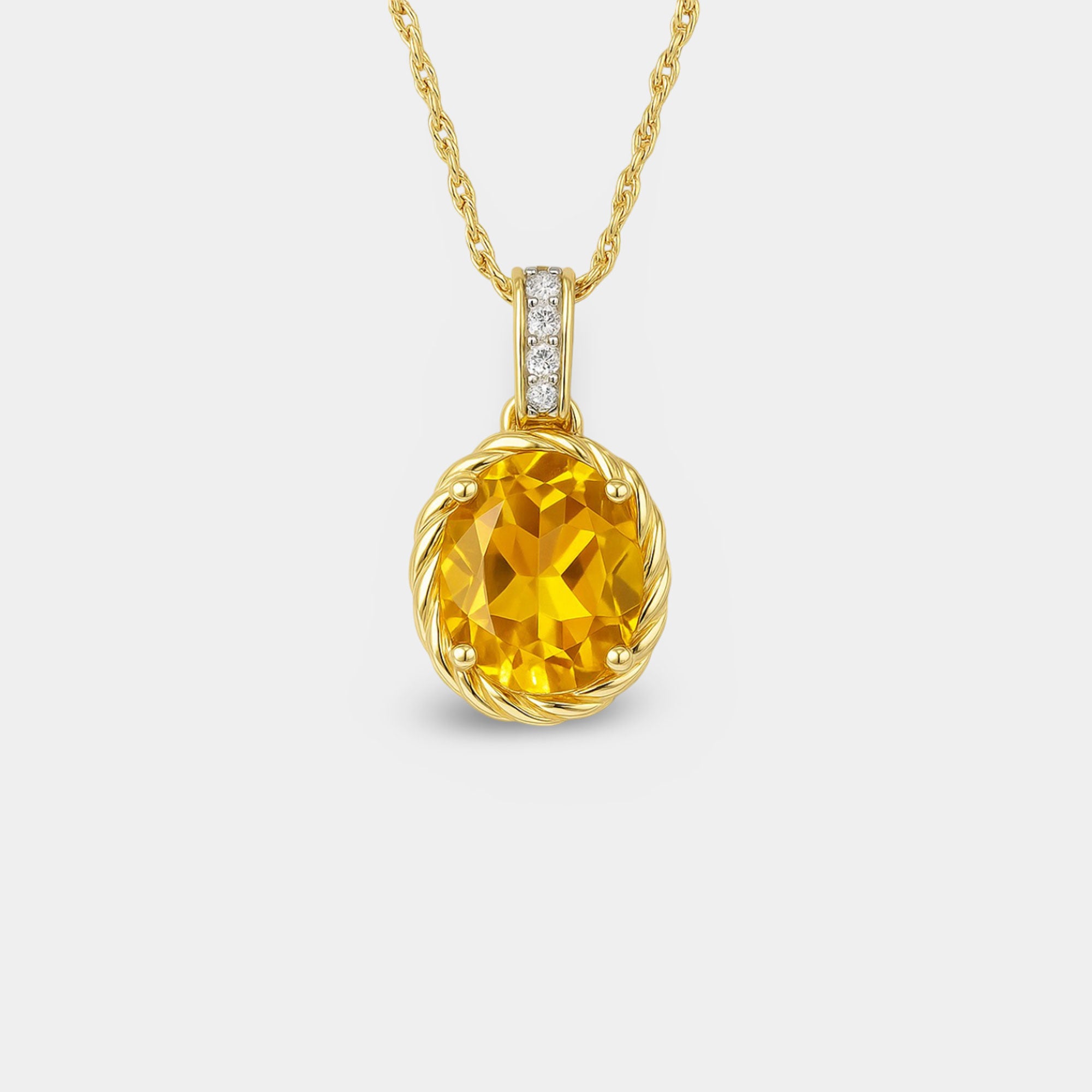 Citrine & Diamond Oval Pendant