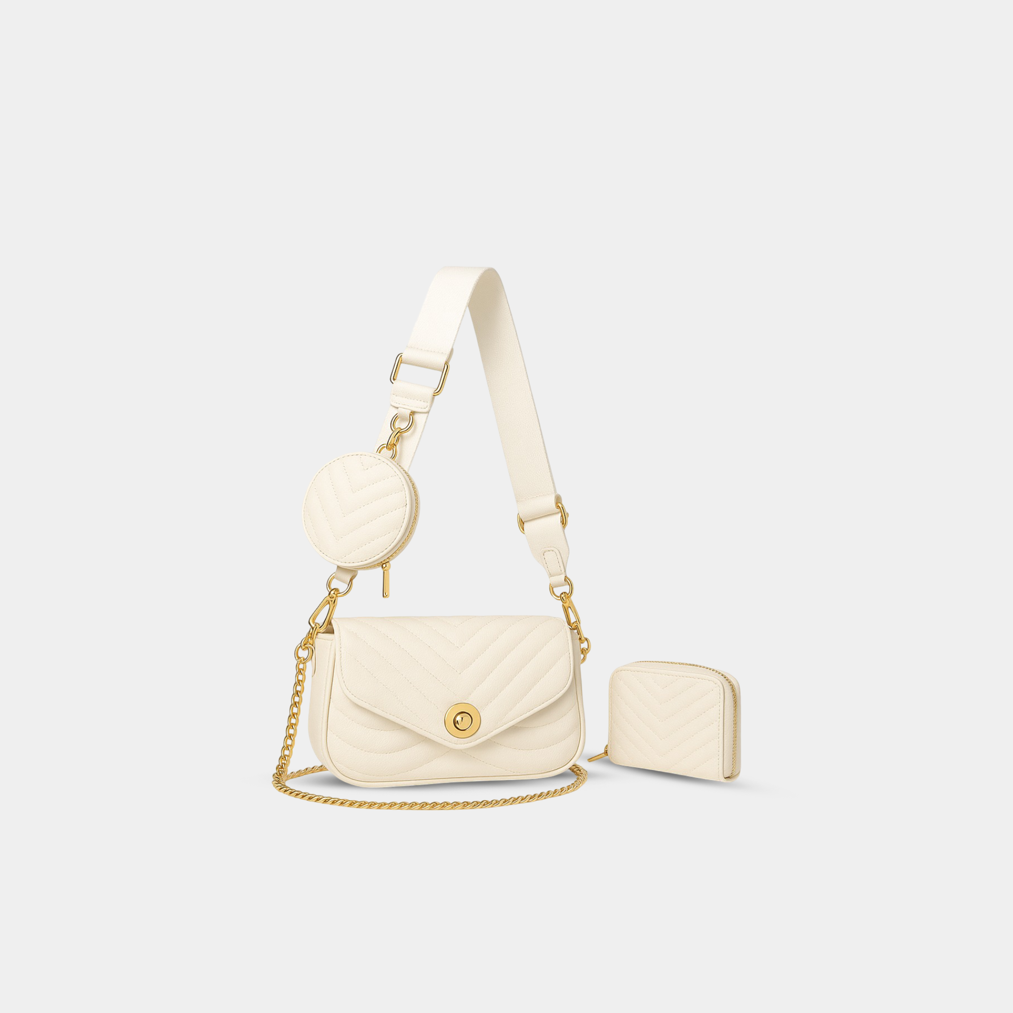 Cream White Quilted Crossbody Bag