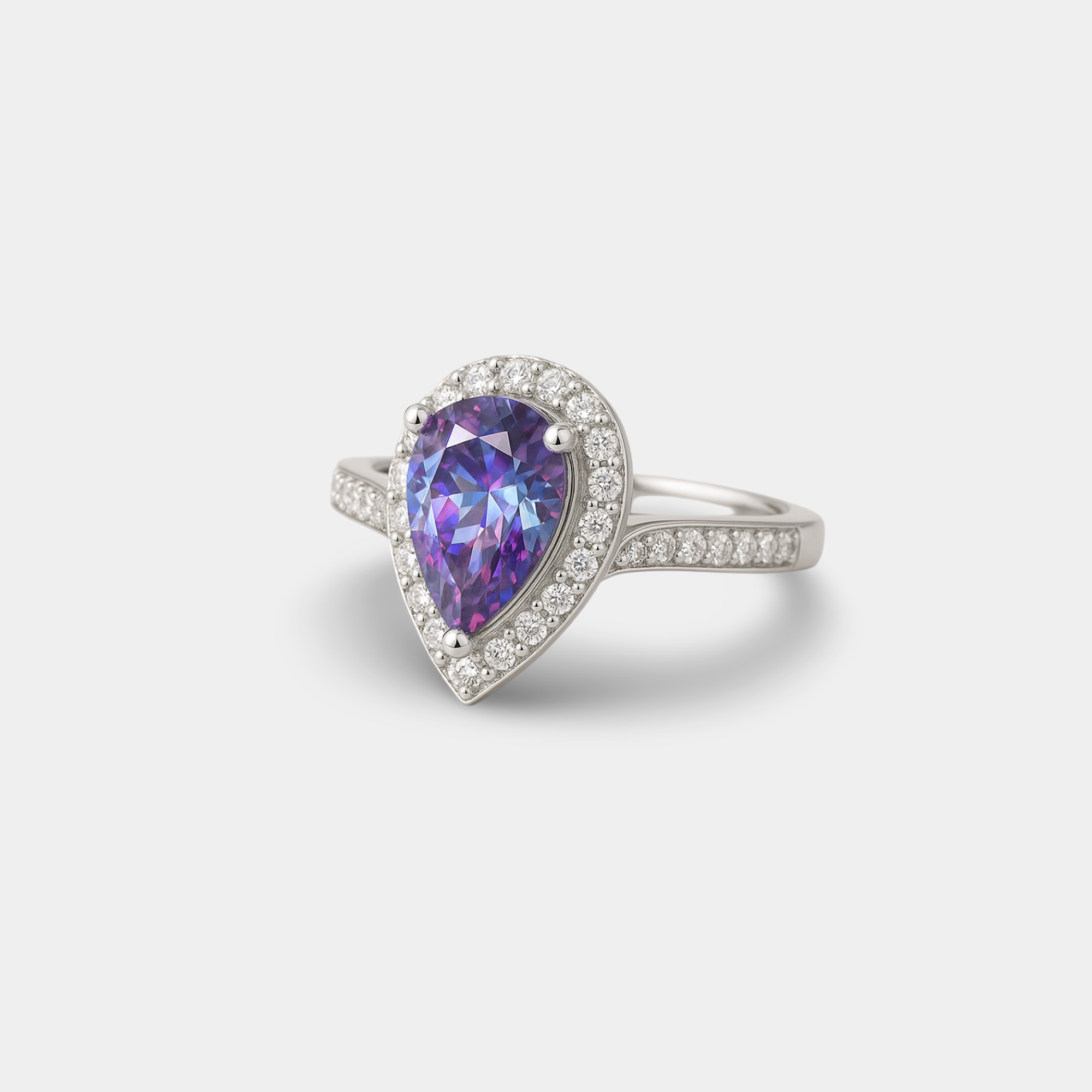 Pear-Shaped Color-Changing Alexandrite Ring