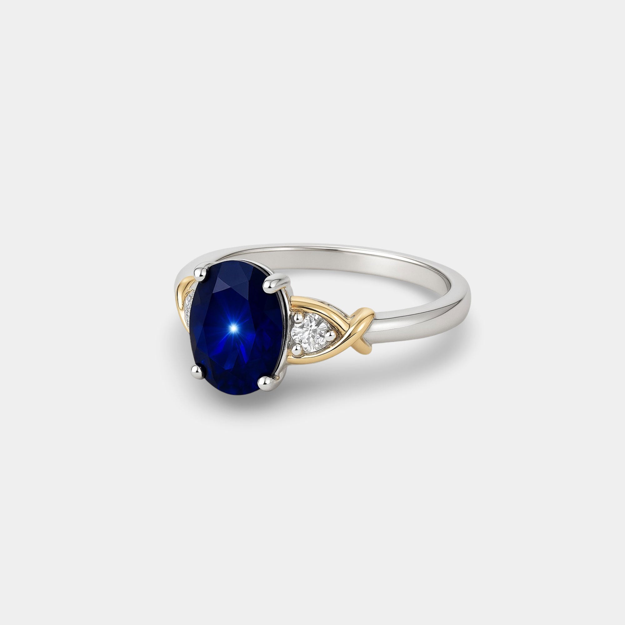 Two-Tone Blue Sapphire Diamond Crossover Ring