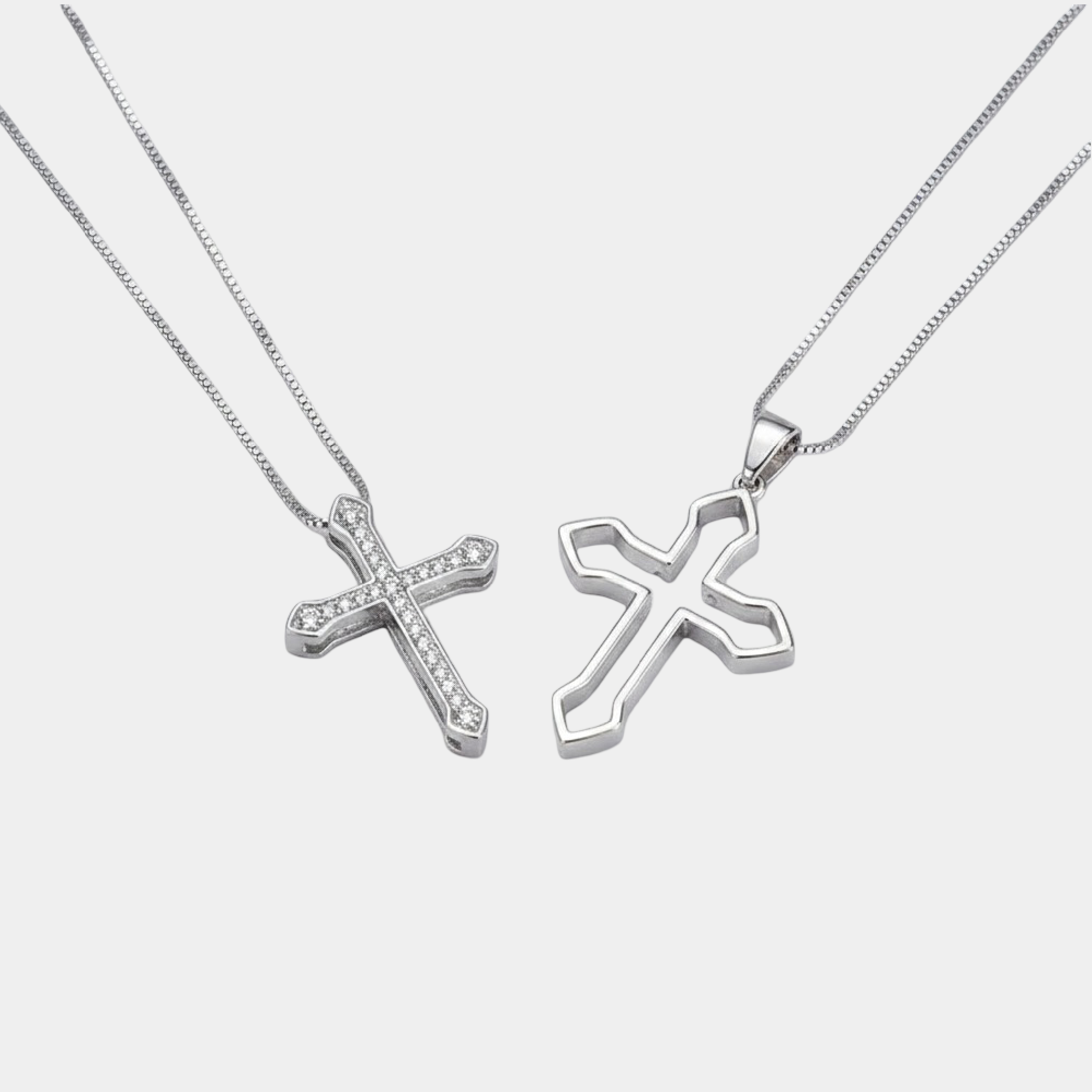 Sterling Silver Couples Bond Cross Necklace Set