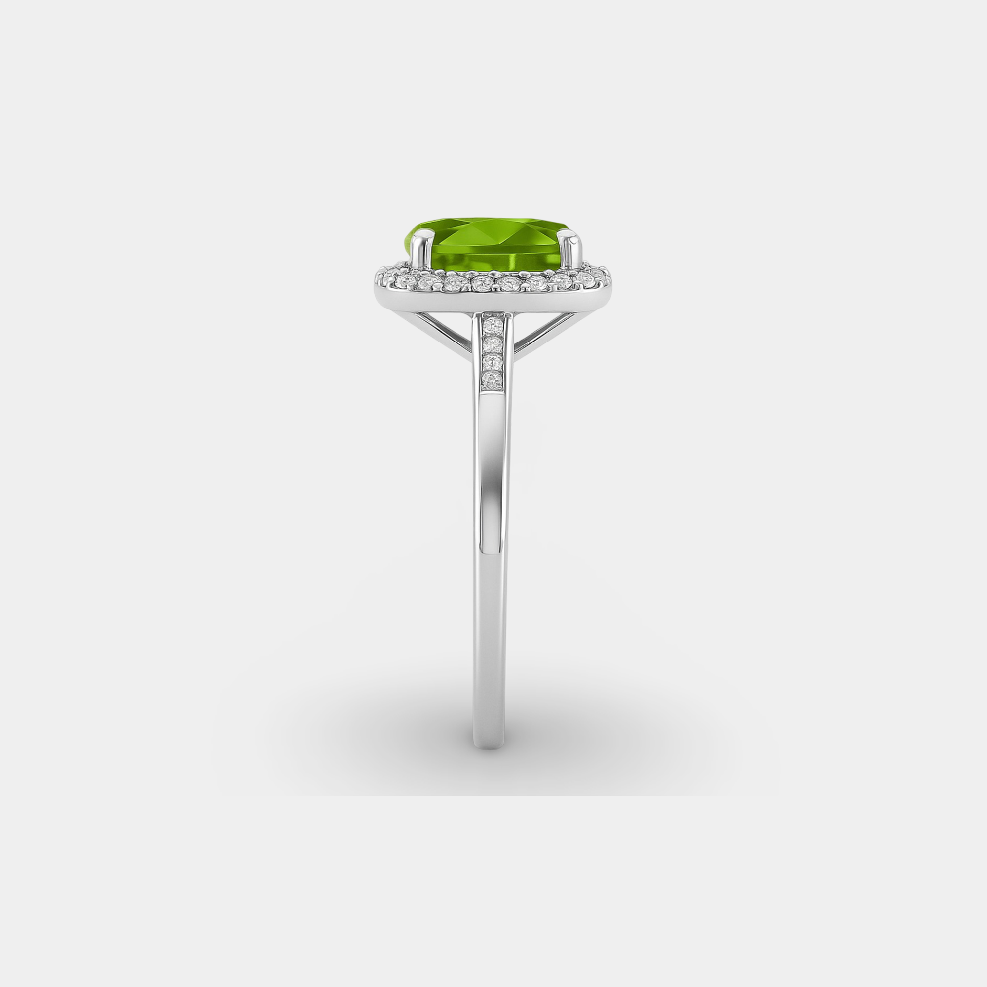 Cushion-Cut Peridot & Diamond Halo Ring