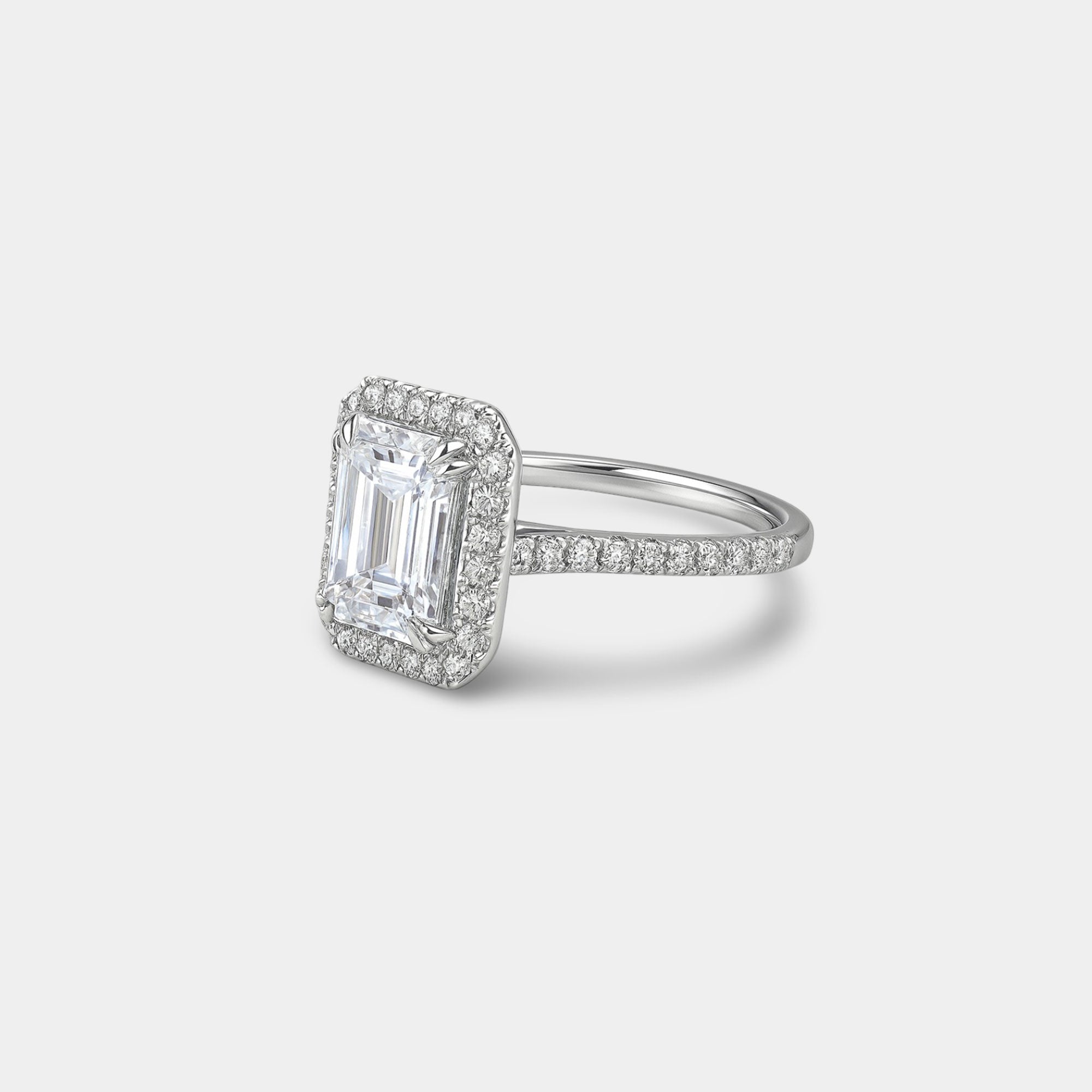 Emerald Cut Moissanite Halo Engagement Ring