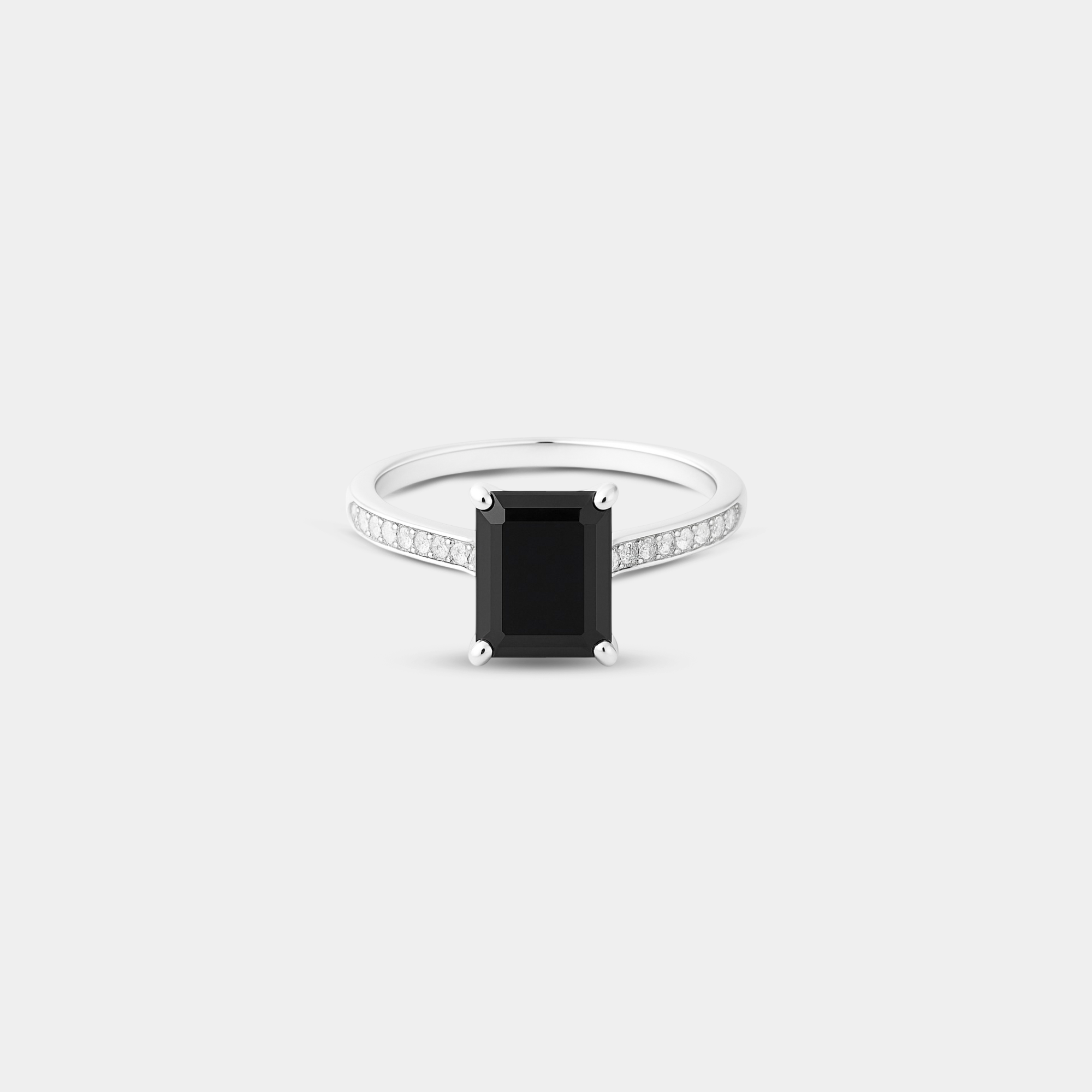 Emerald-Cut Onyx & Diamond Engagement Ring