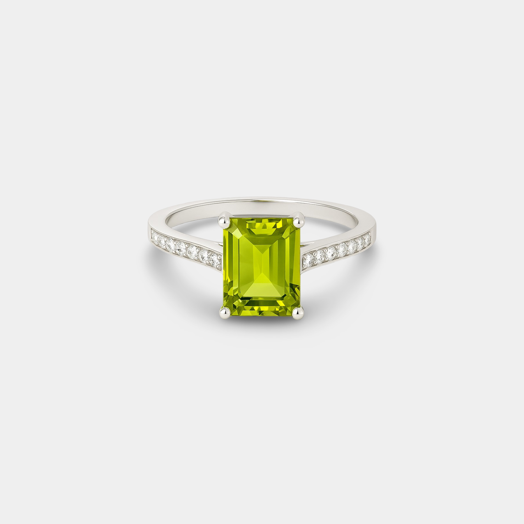 Emerald-Cut Peridot & Diamond Ring