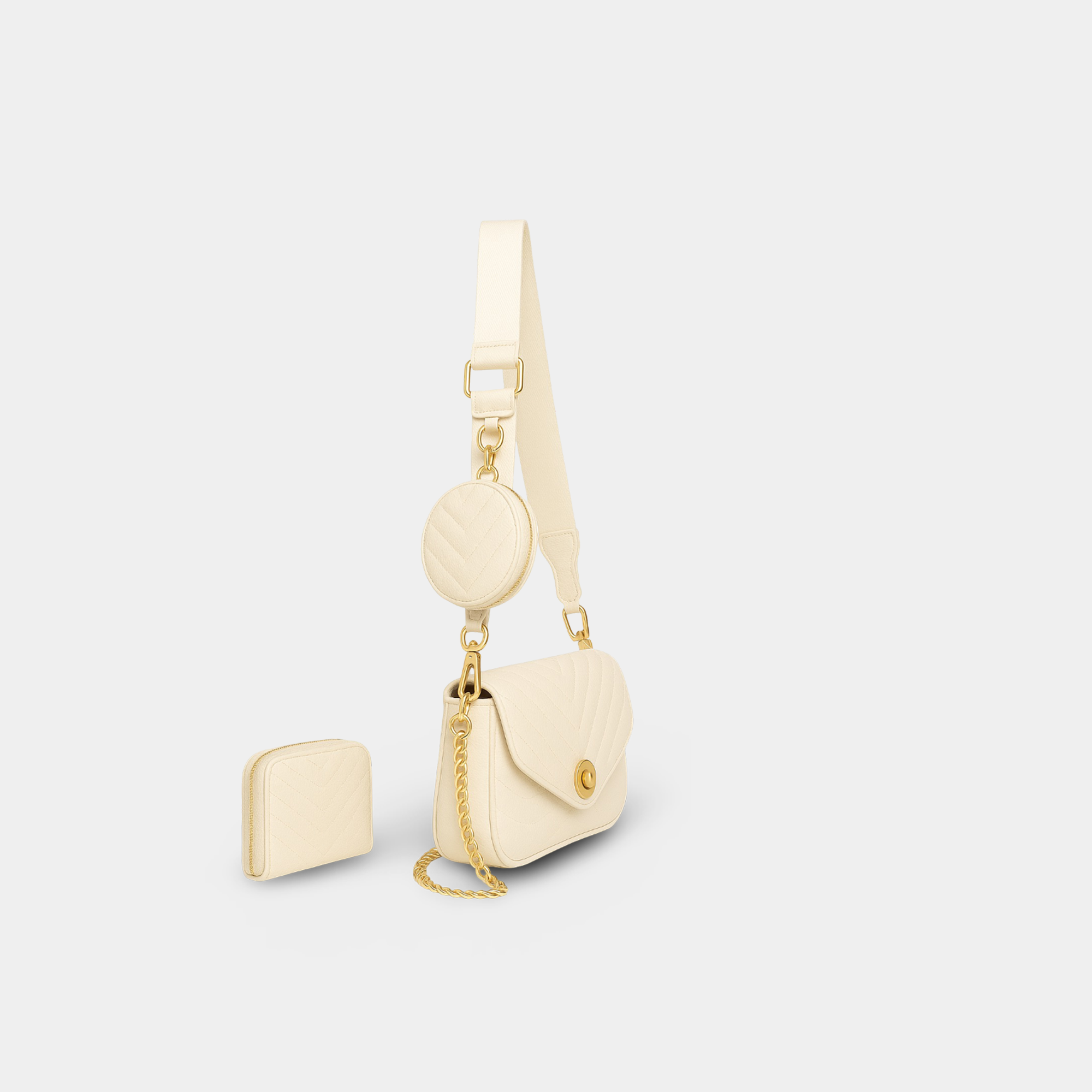 Cream White Quilted Crossbody Bag