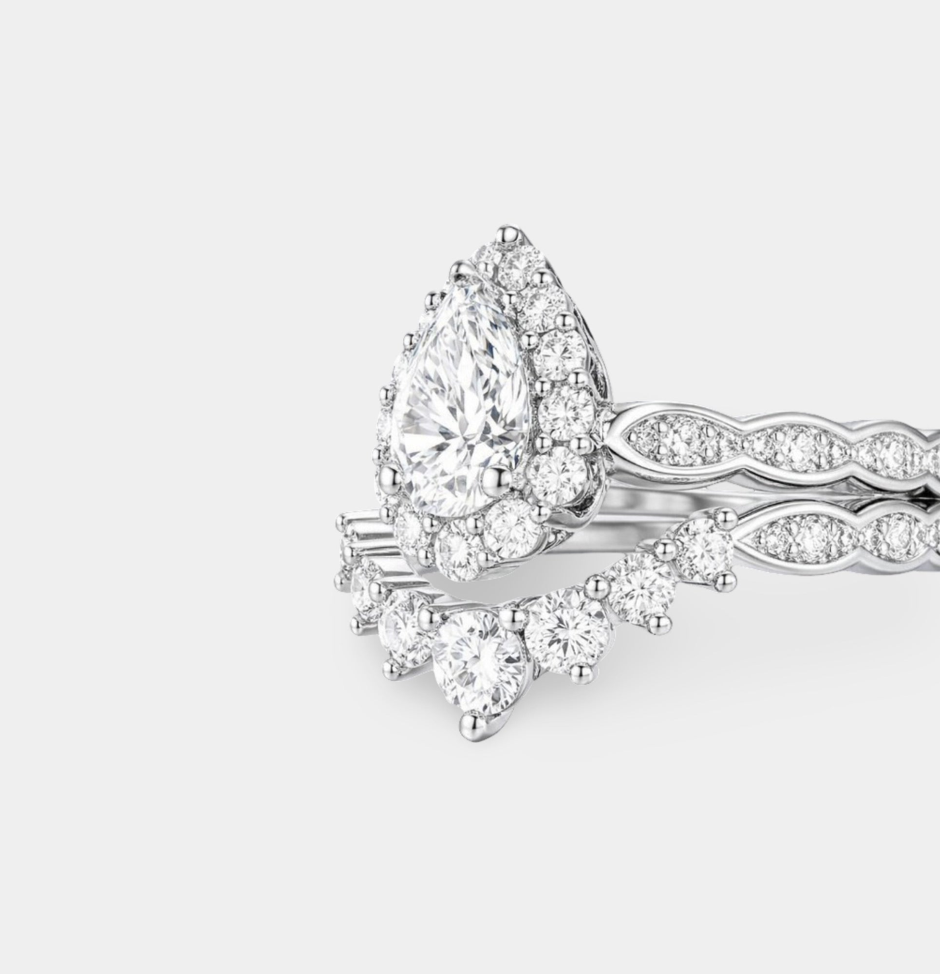 Eternal Teardrop Halo Bridal Ring Set