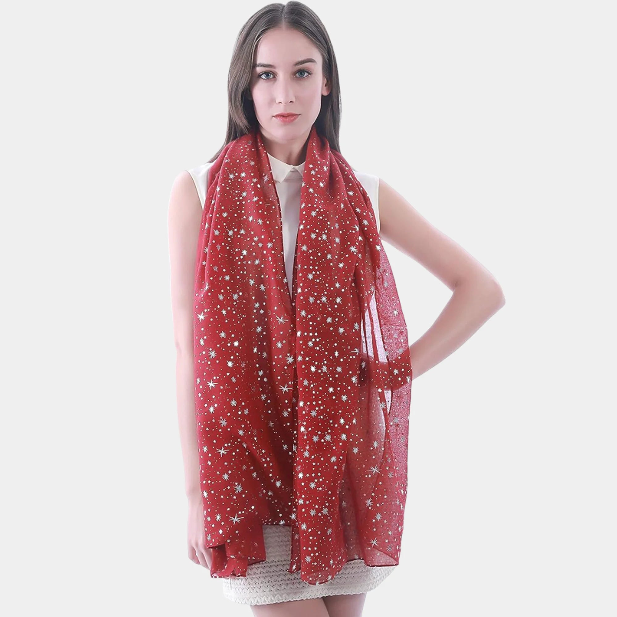 Shimmer Foil Star Print Scarf