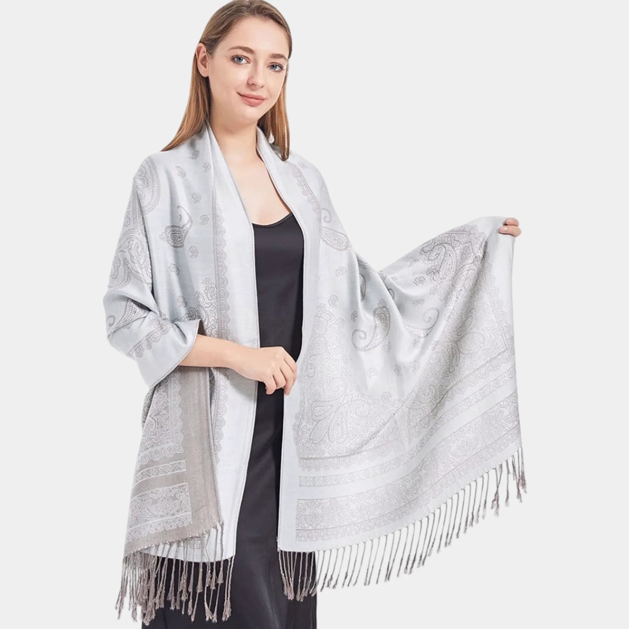 Two-Tone Silky Paisley Pashmina Shawl