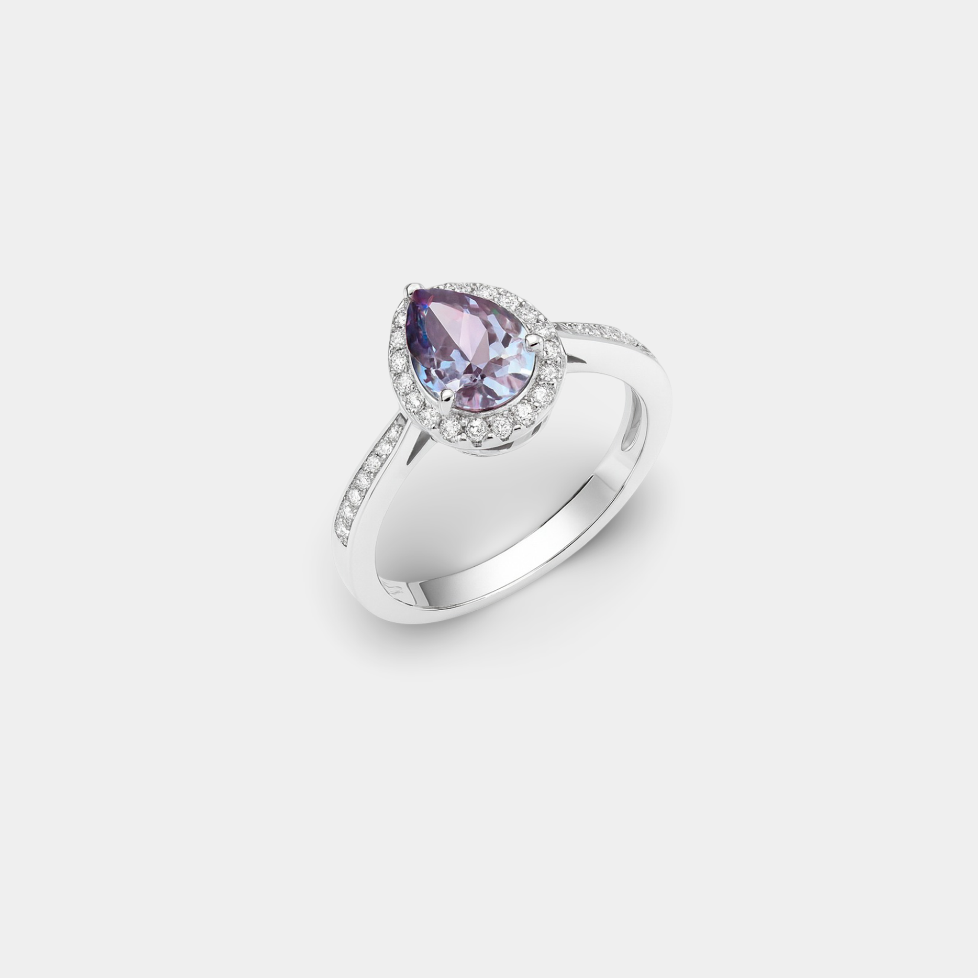 Pear-Shaped Color-Changing Alexandrite Ring
