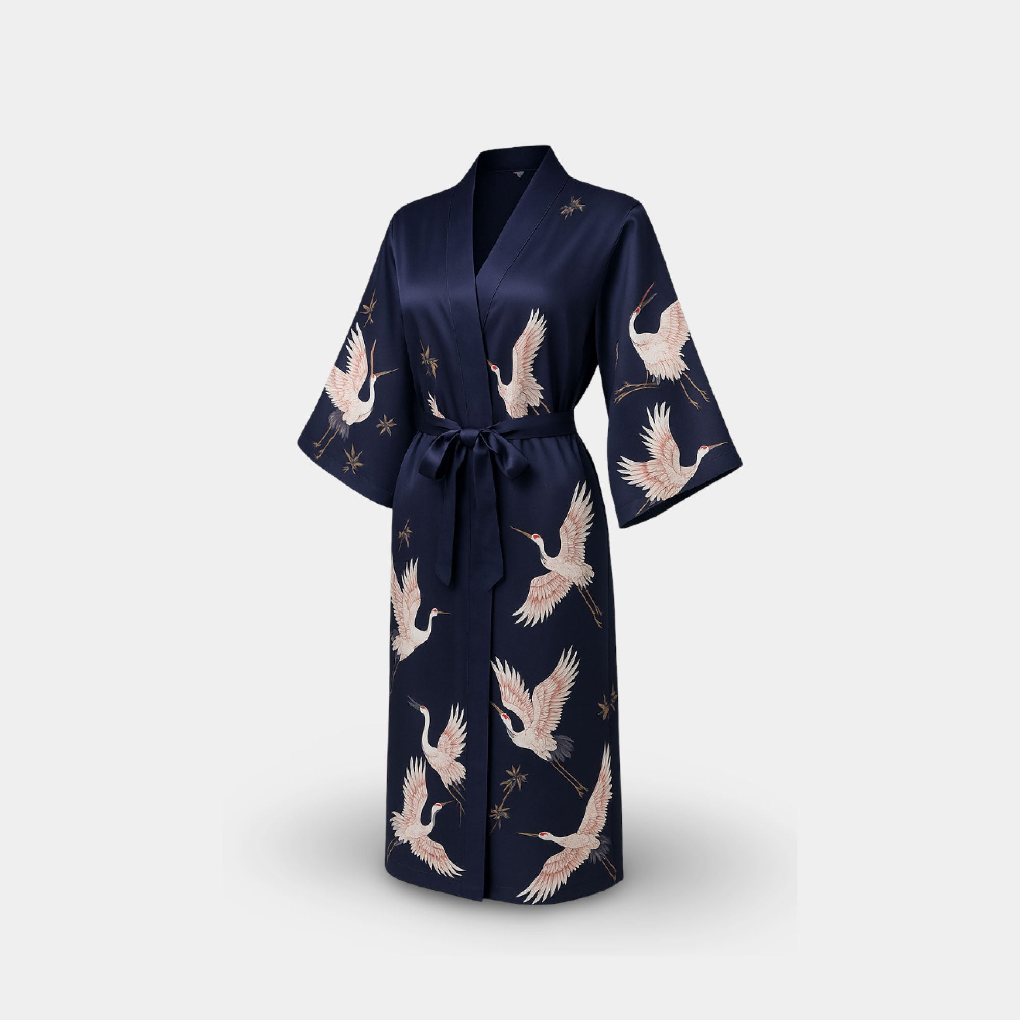 Navy Long Satin Robe