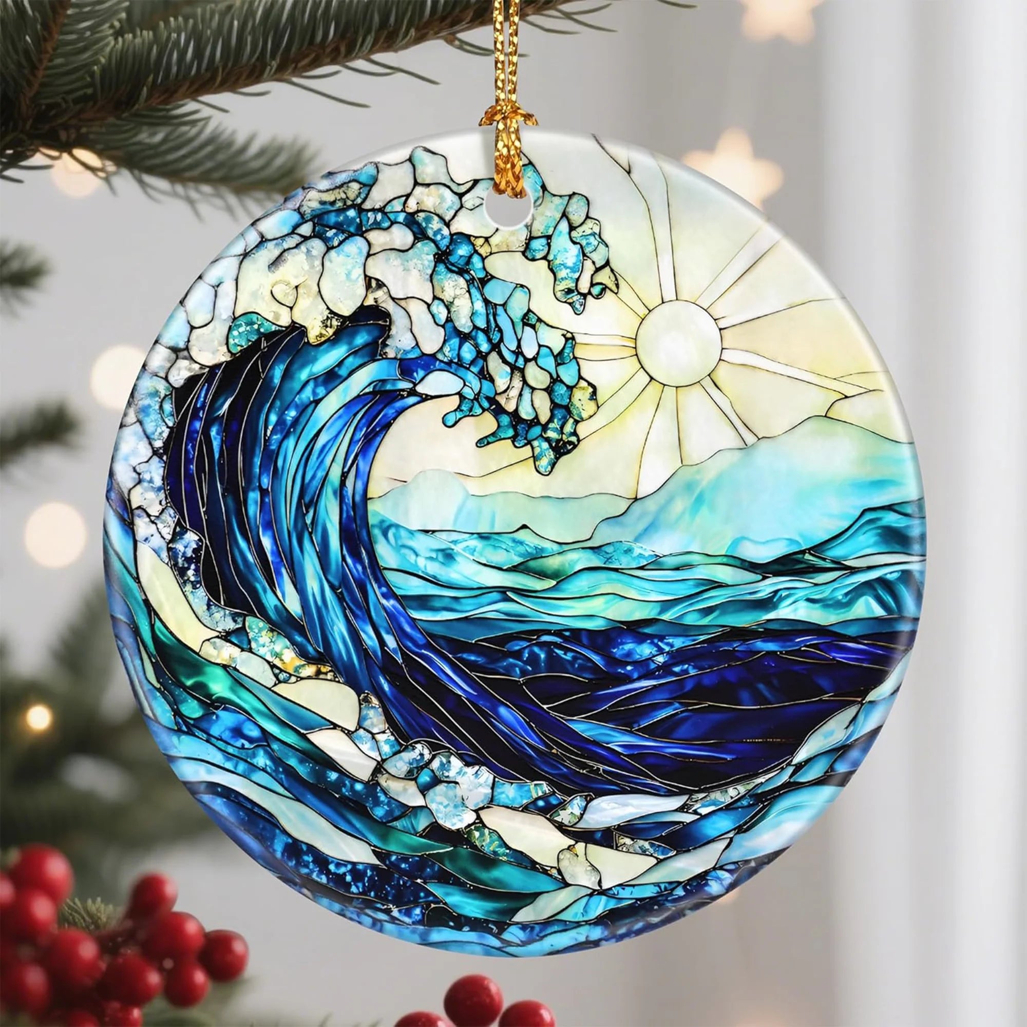 Ocean Waves Ceramic Christmas Ornament