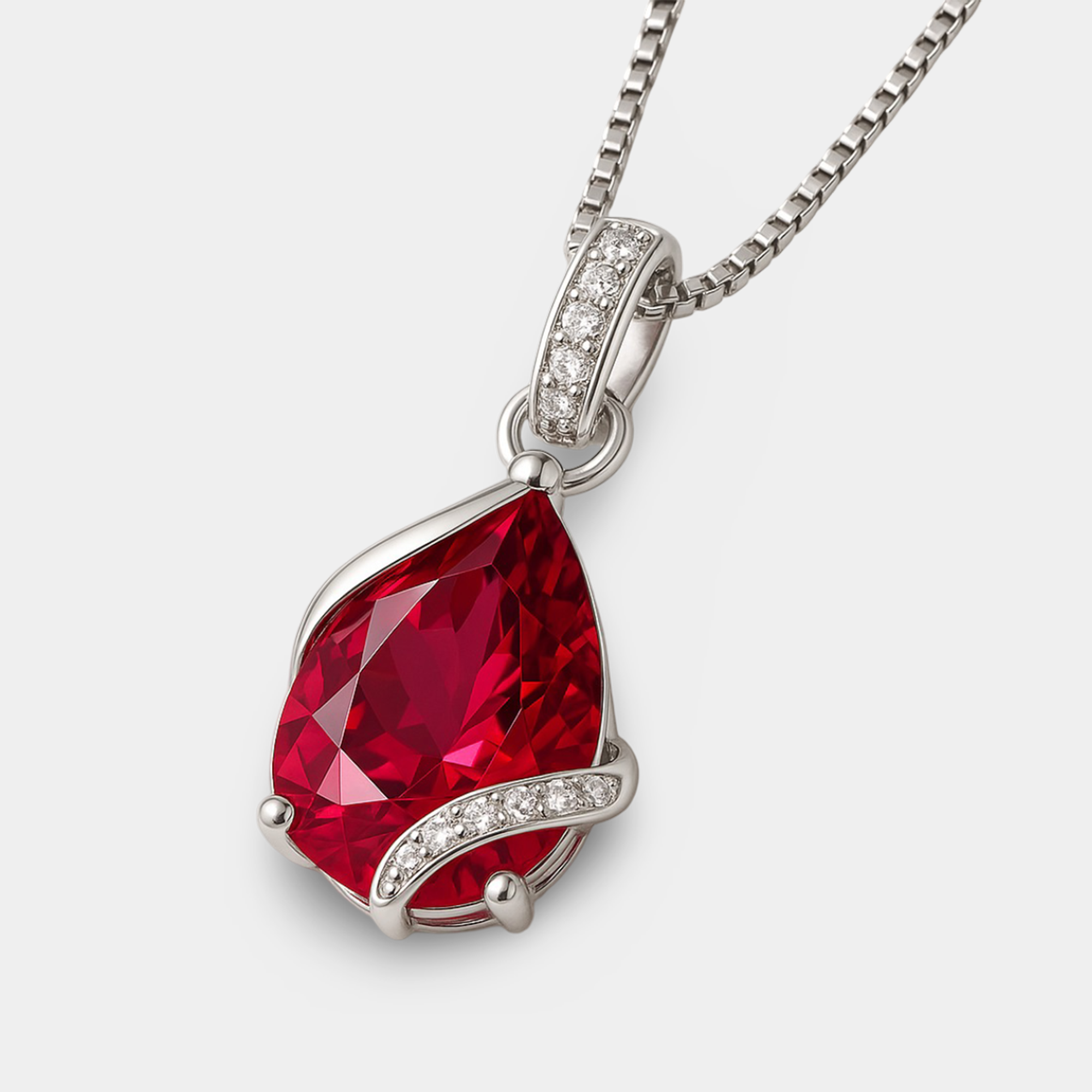 Pear-Cut Ruby Birthstone Pendant Necklace
