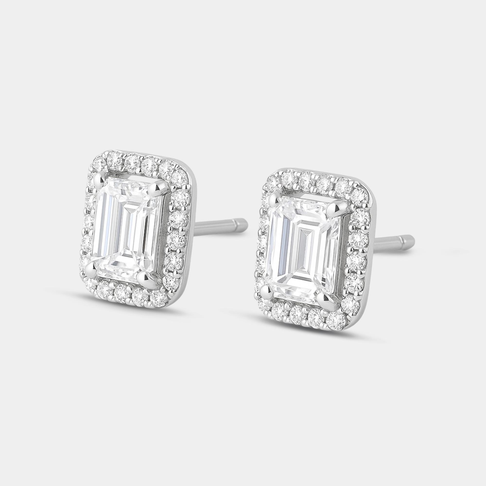 White Moissanite Halo Stud Earrings