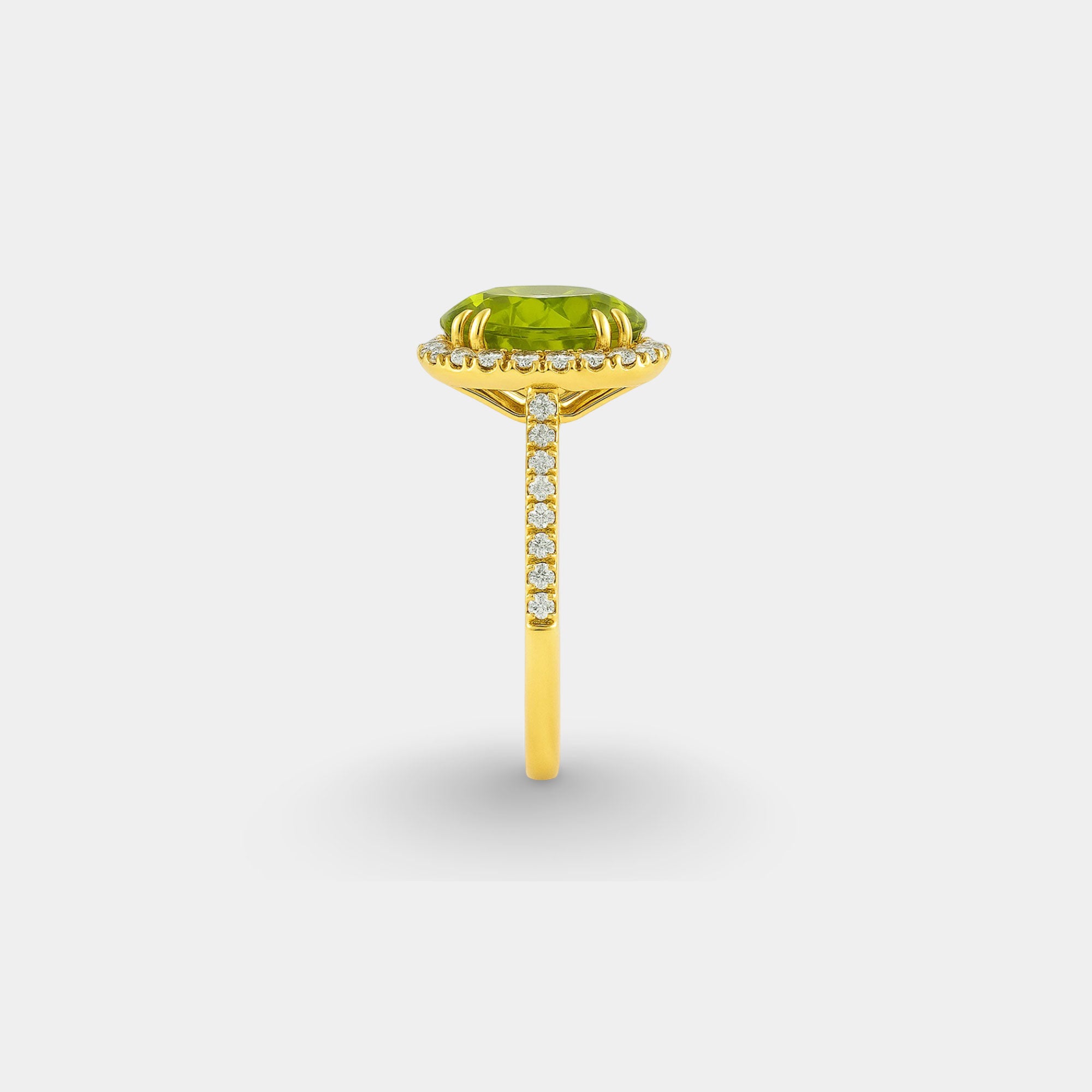 Oval Cut Green Peridot & Diamond Halo Ring