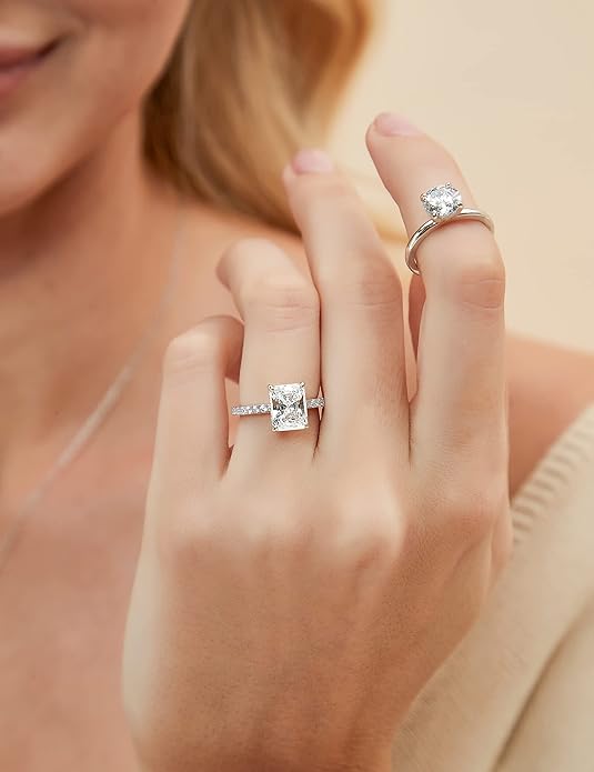 3CT Radiant Cut Solitaire Ring - MH ELEGANCE - 3CT Radiant Cut Solitaire Ring -