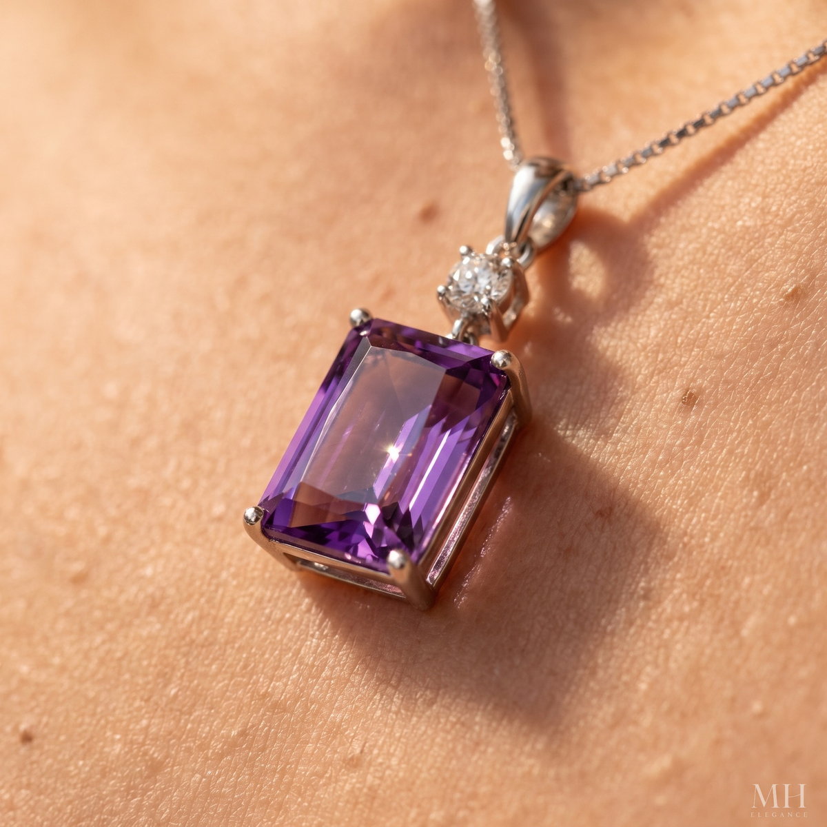 Amethyst Birthstone Necklace | Sterling Silver 18K White Gold Plated – MH Elegance