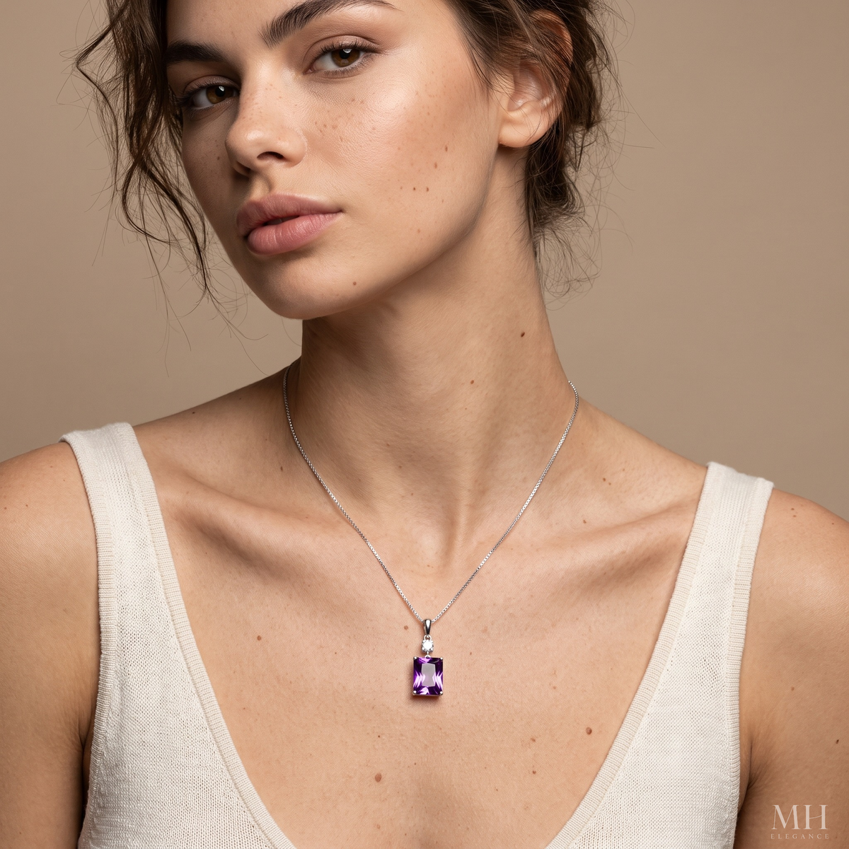 Amethyst Birthstone Necklace | Sterling Silver 18K White Gold Plated – MH Elegance