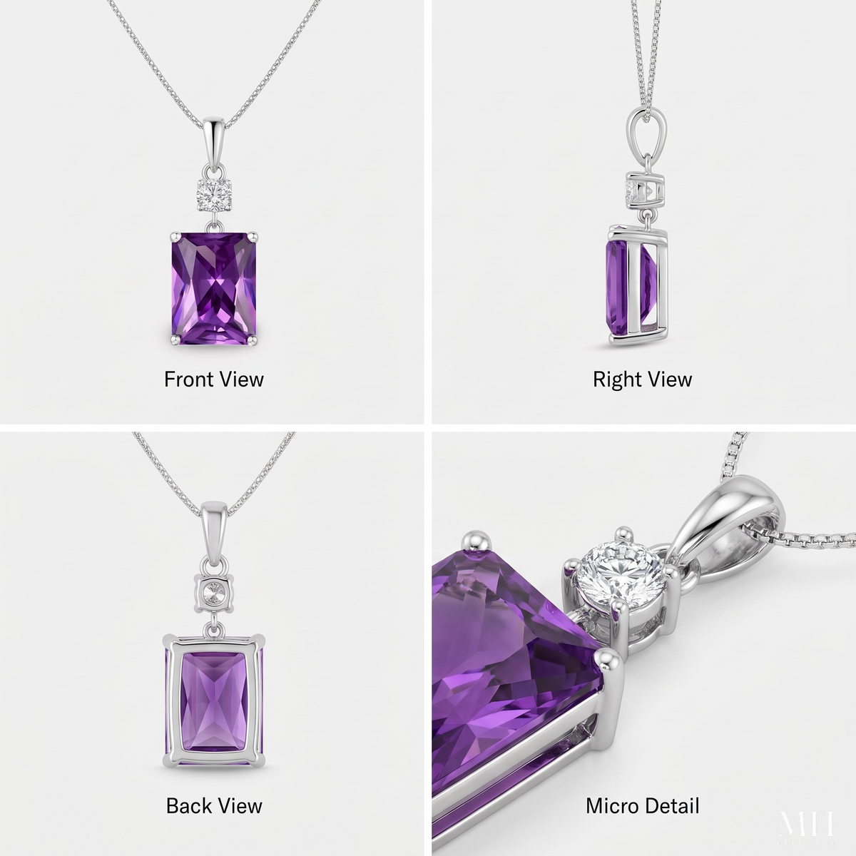 Amethyst Birthstone Necklace | Sterling Silver 18K White Gold Plated – MH Elegance