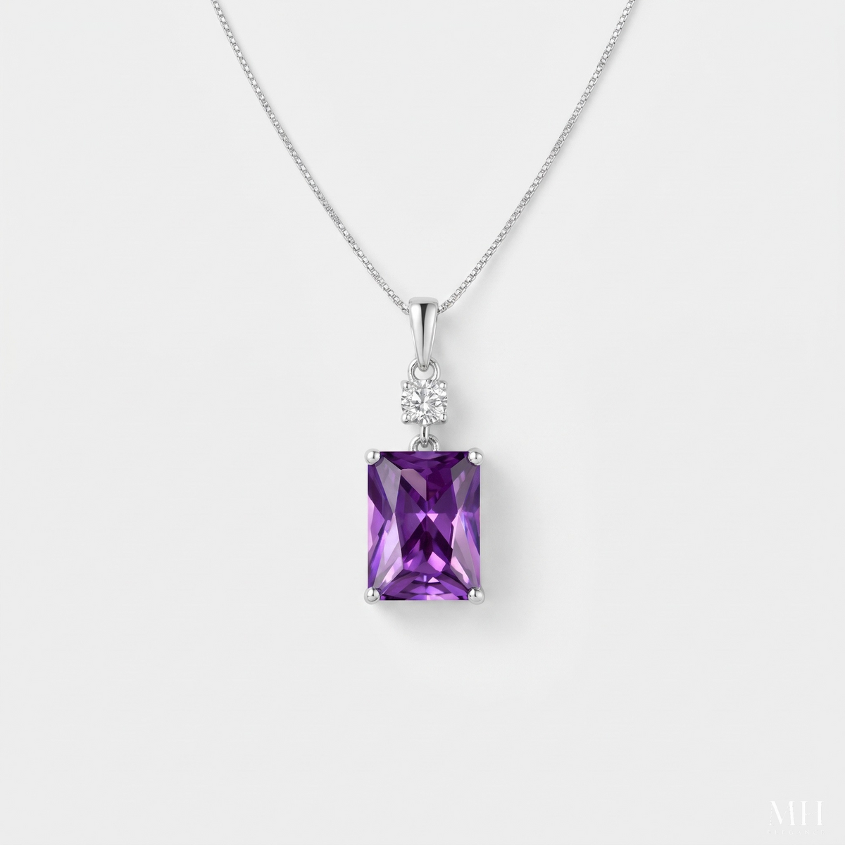Amethyst Birthstone Necklace | Sterling Silver 18K White Gold Plated – MH Elegance