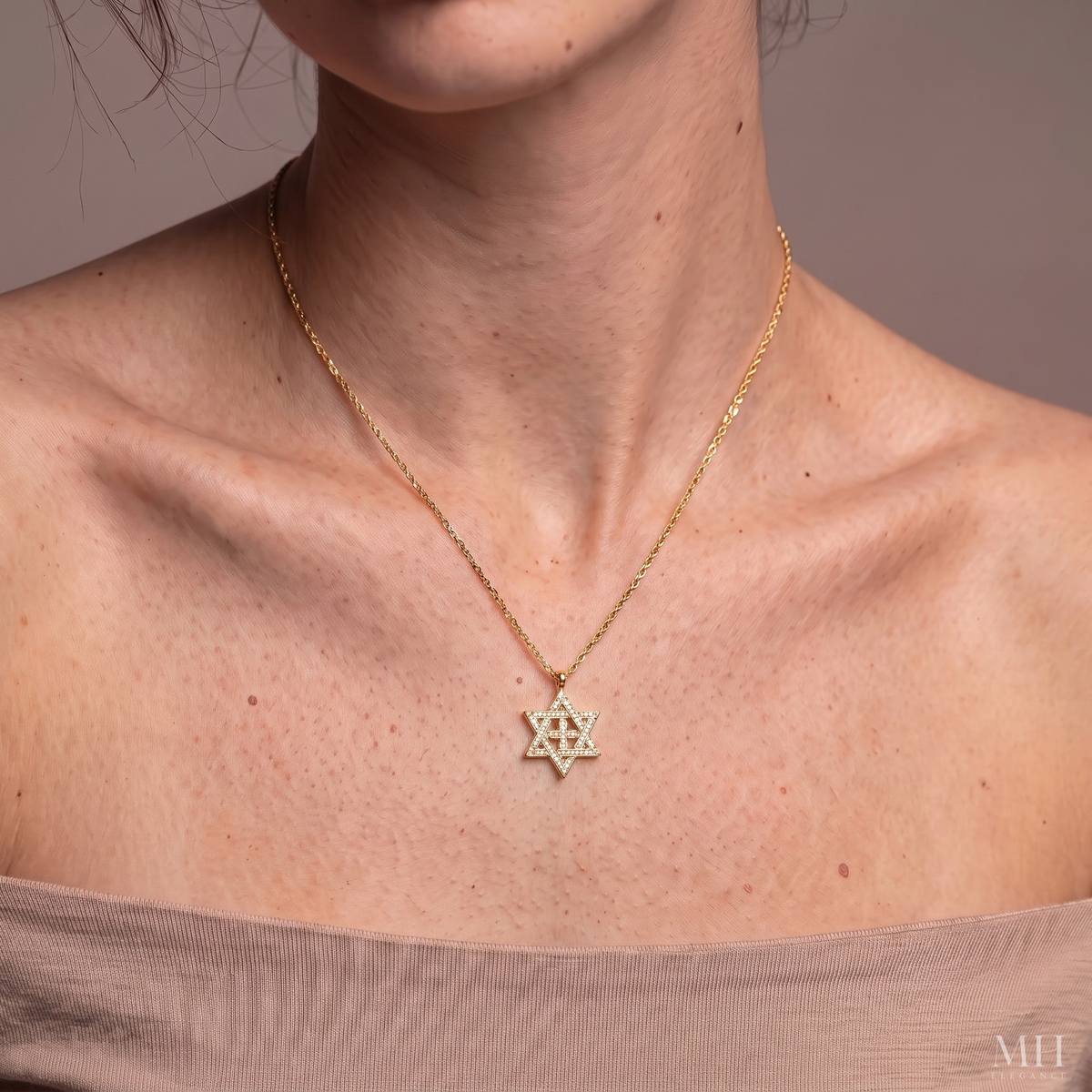 Moissanite Star of David Necklace | 18K Gold Plated 925 Sterling Silver – MH Elegance