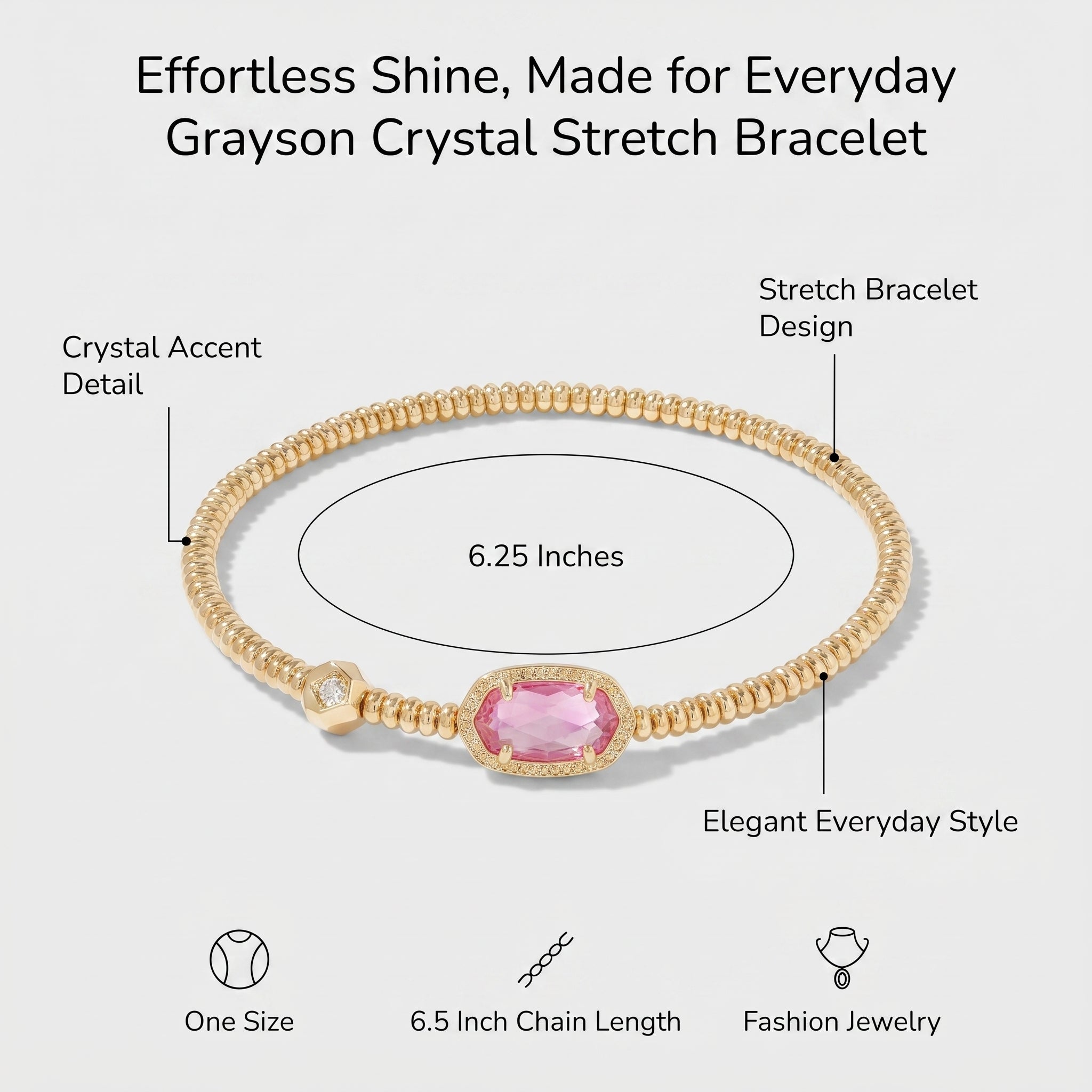 Diagram of the crystal accent detail and stretch bracelet design
