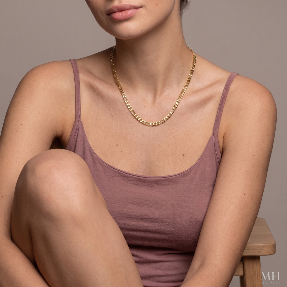 18K Gold Figaro Chain Necklace | 5mm Sterling Silver Italian Chain – MH Elegance