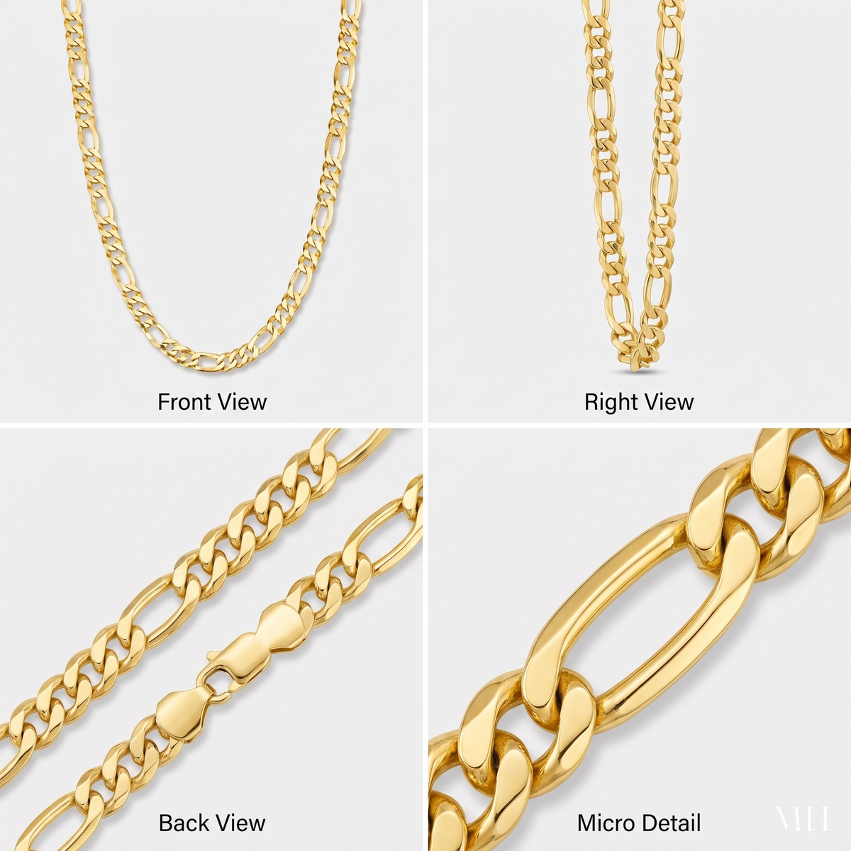 18K Gold Figaro Chain Necklace | 5mm Sterling Silver Italian Chain – MH Elegance