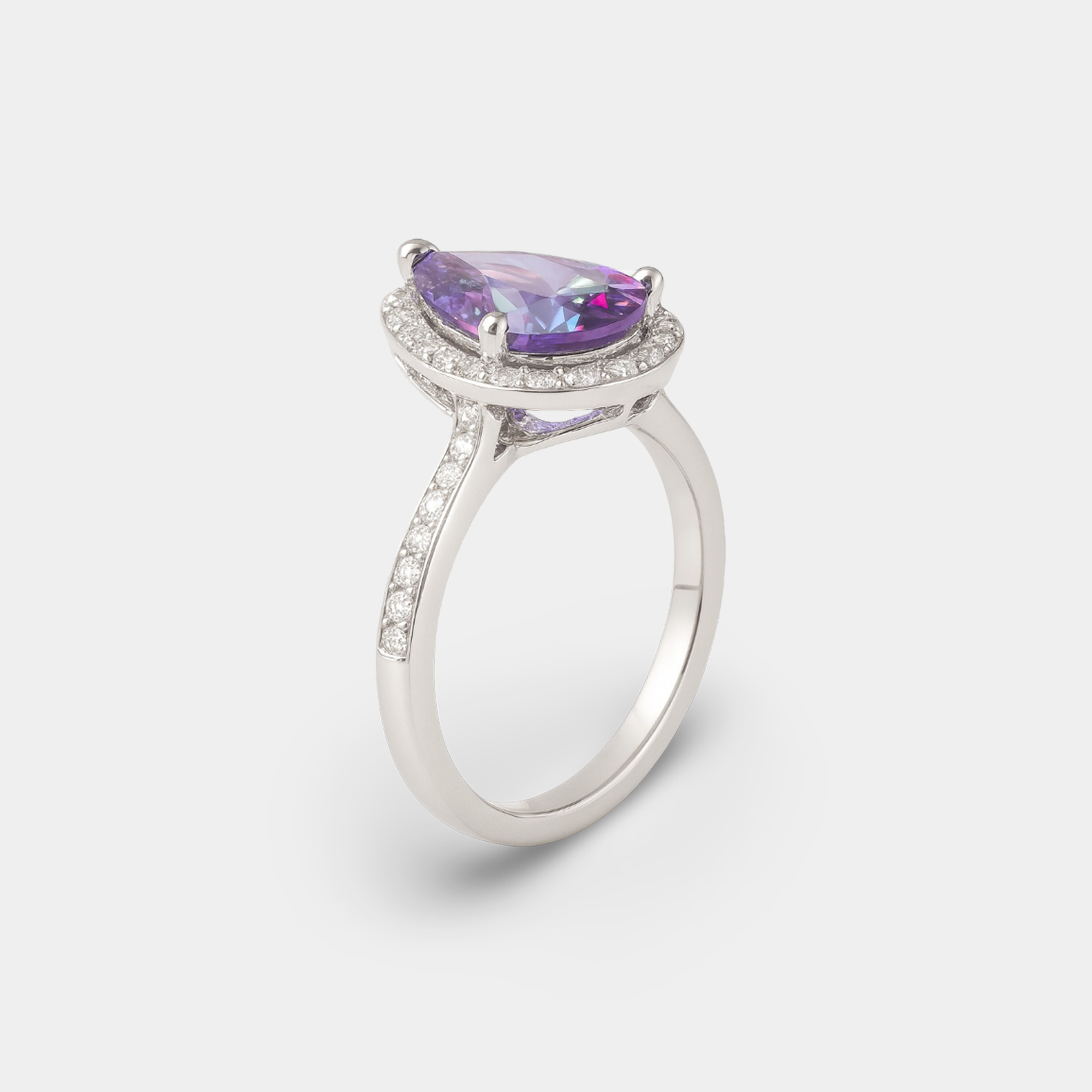 Pear-Shaped Color-Changing Alexandrite Ring