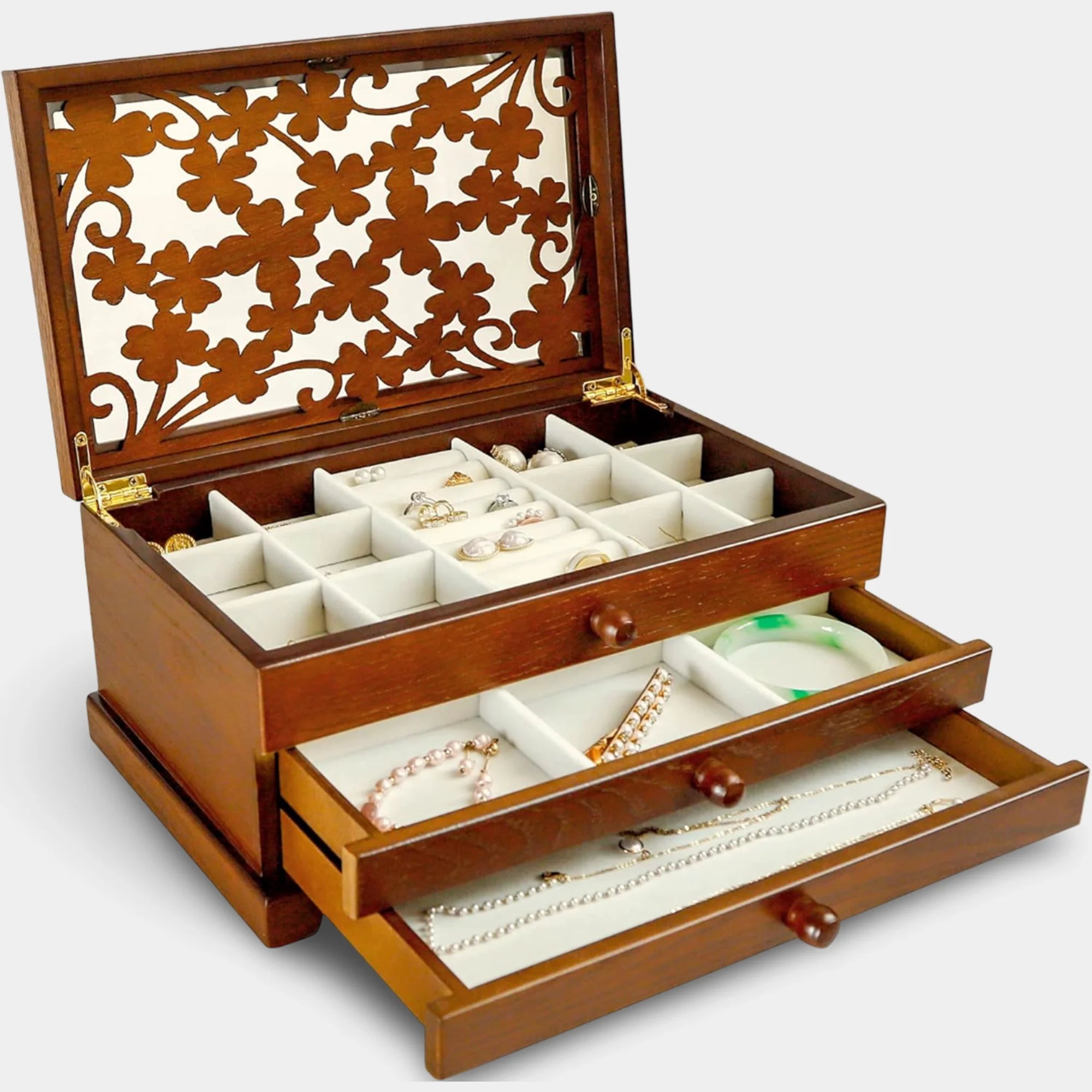 3 Layer Wooden Jewelry Box Organizer for Women