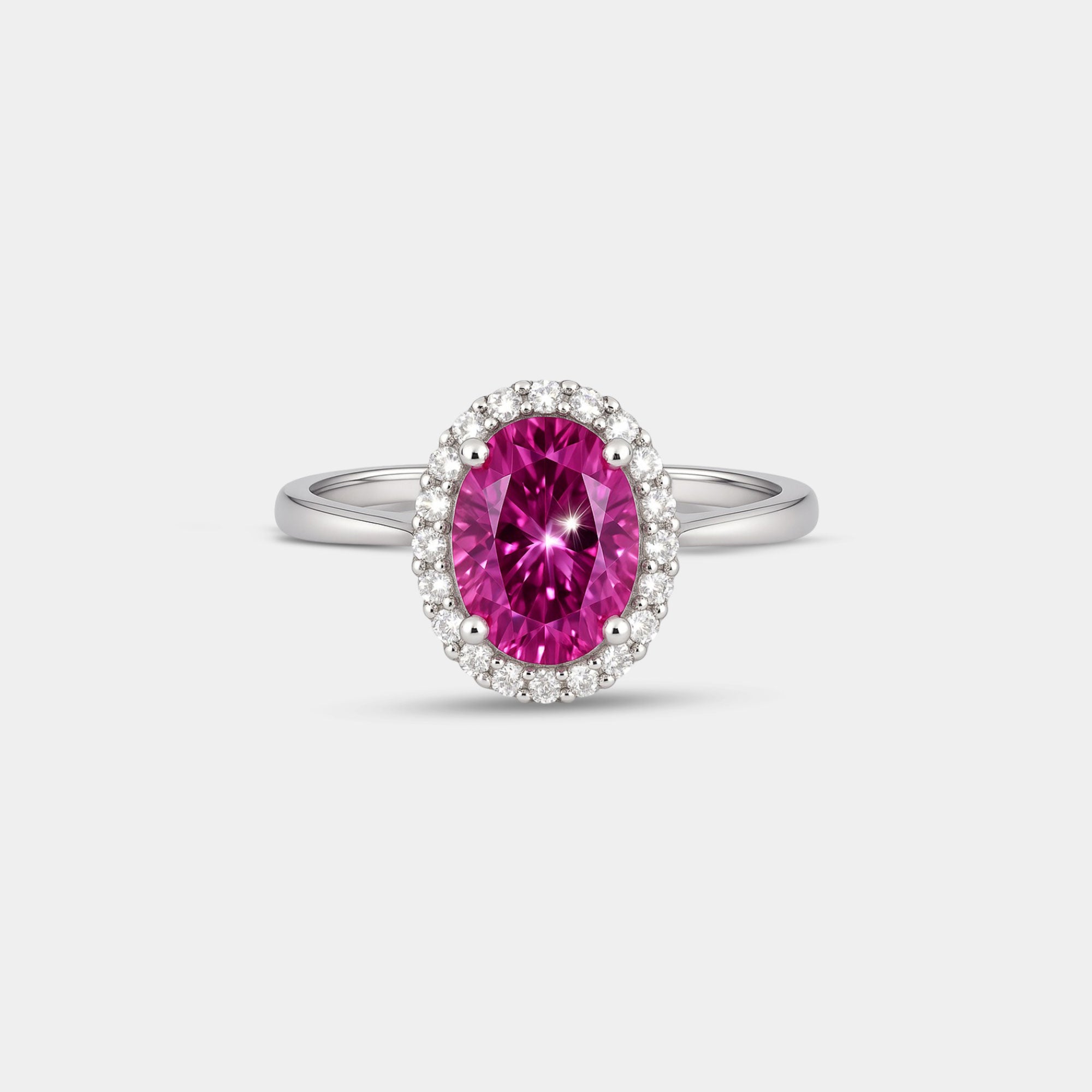 Pink Sapphire & Diamond Halo Ring