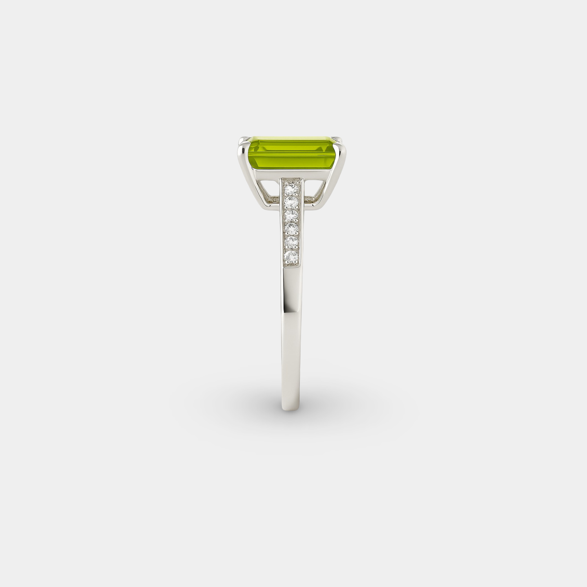 Emerald-Cut Peridot & Diamond Ring