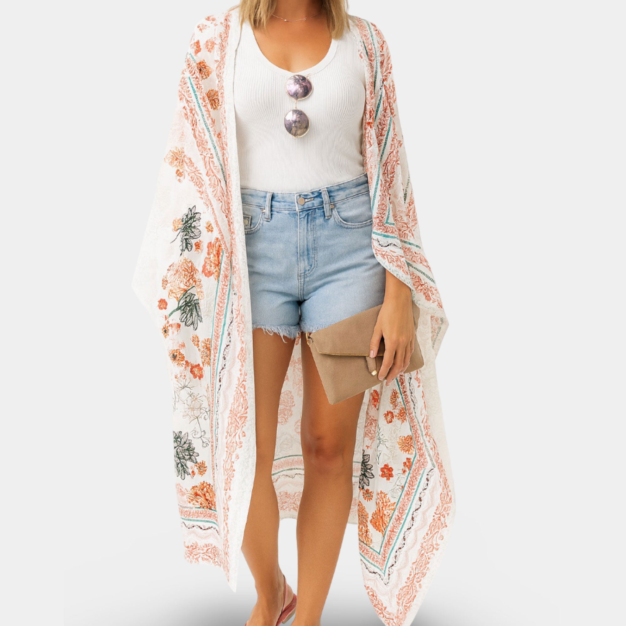 Boho floral Chiffon Long Kimono