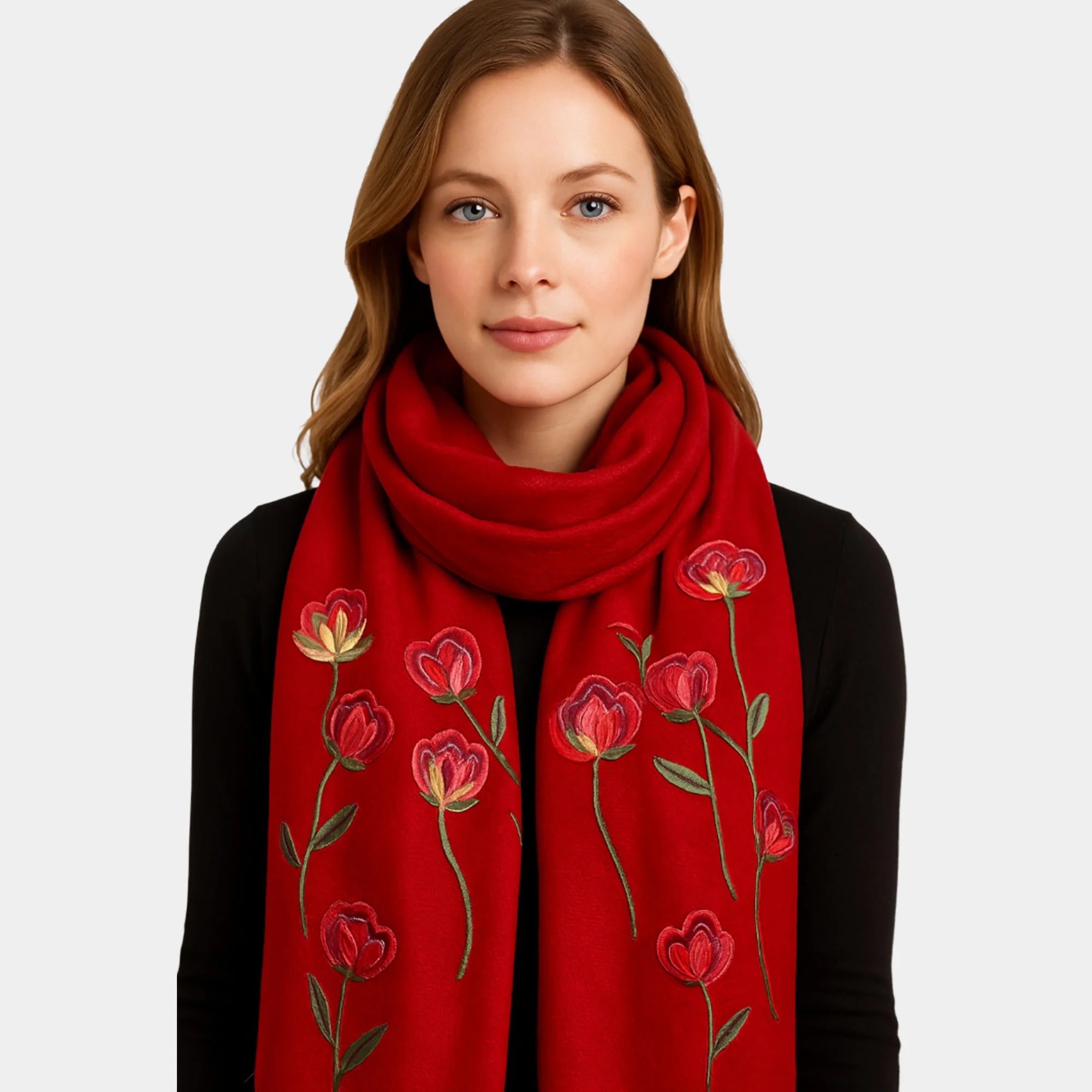 Embroidered Floral Lightweight Scarf