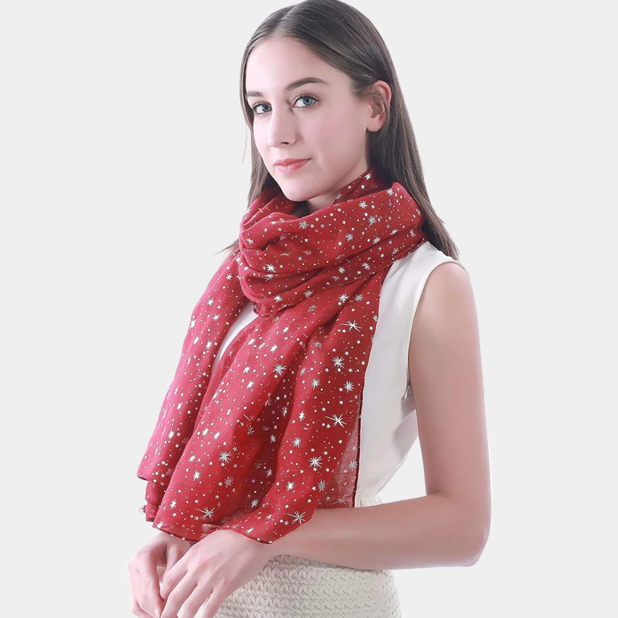 Shimmer Foil Star Print Scarf