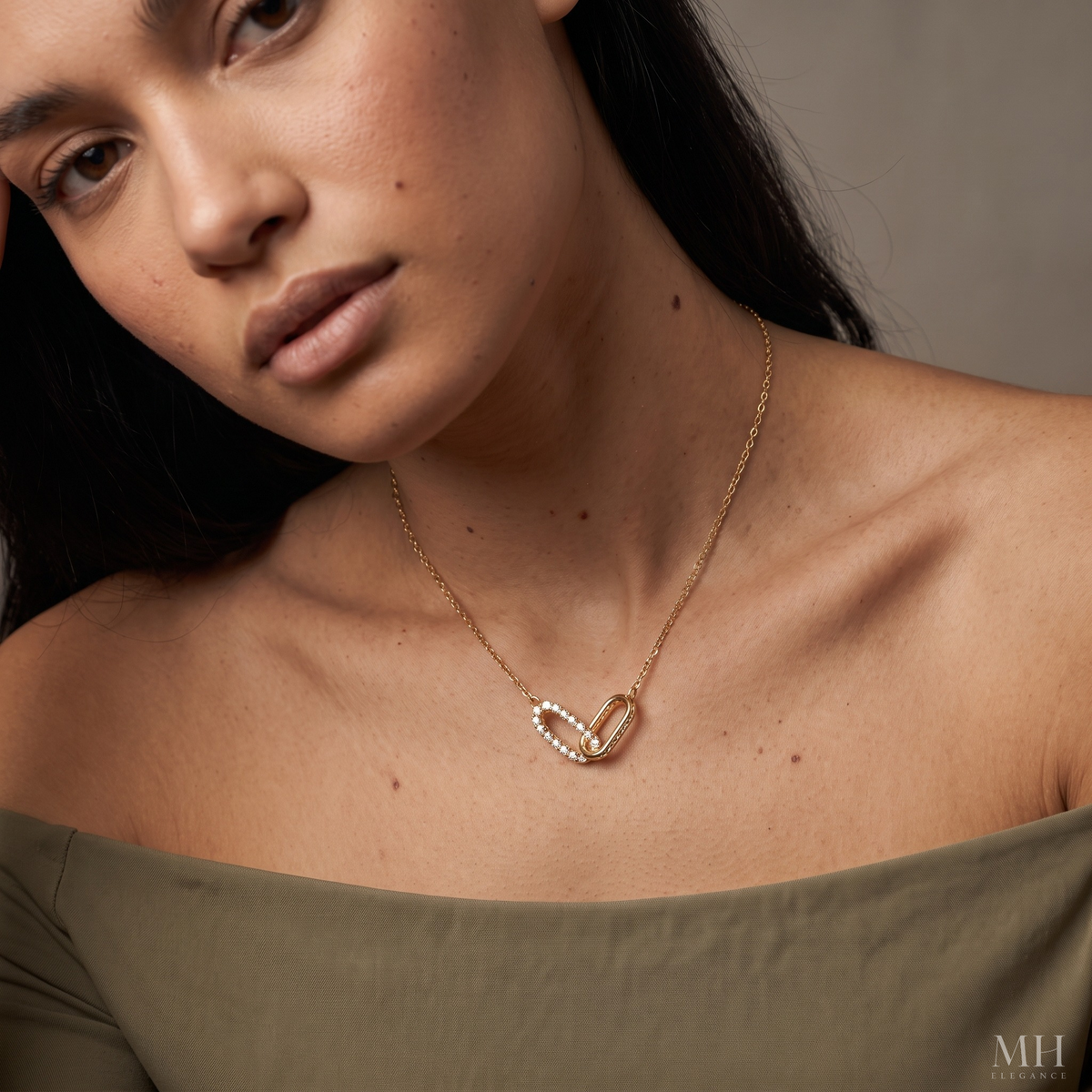 Interlocking Link Pendant Necklace – 14K Gold Plated CZ Necklace for Women