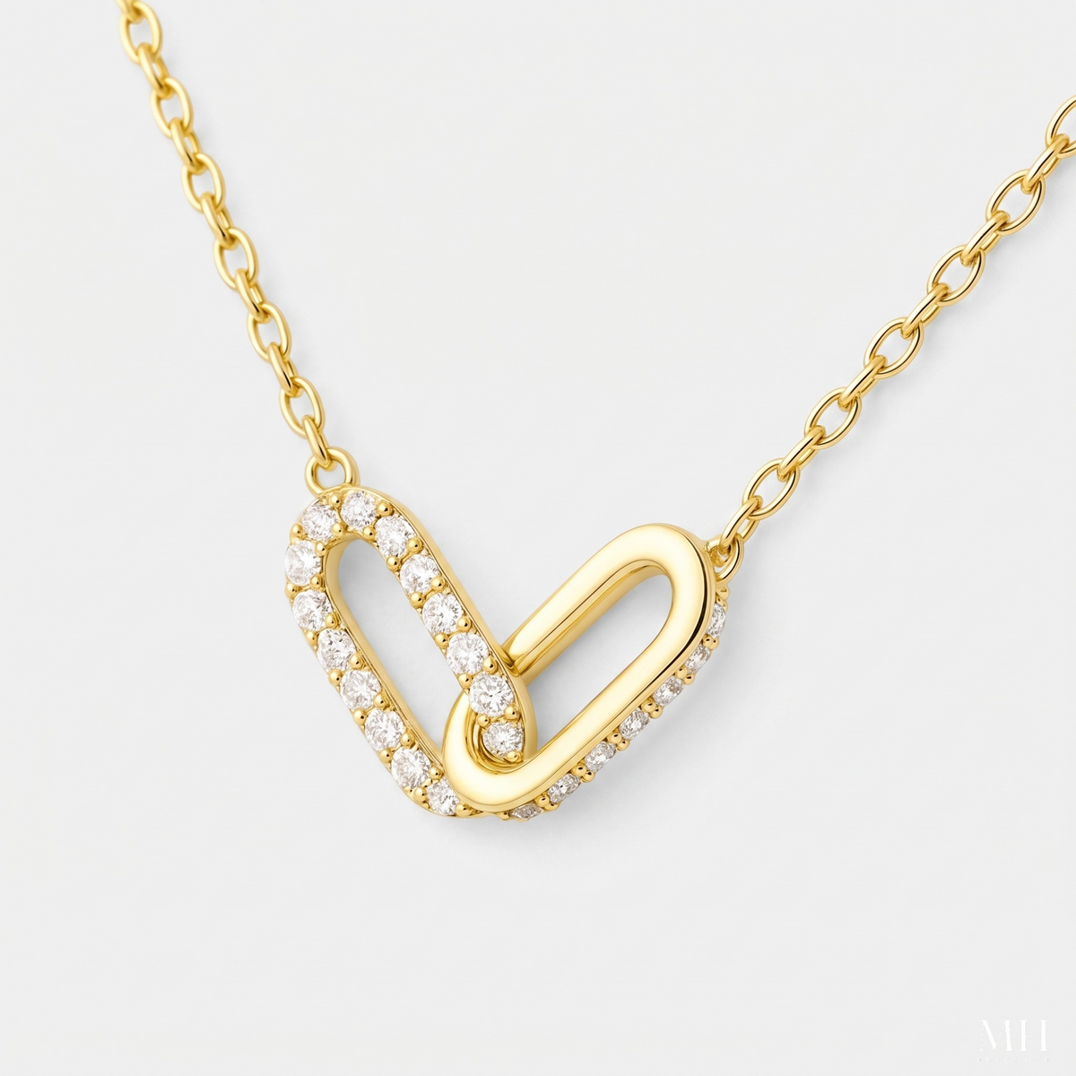 Interlocking Link Pendant Necklace – 14K Gold Plated CZ Necklace for Women