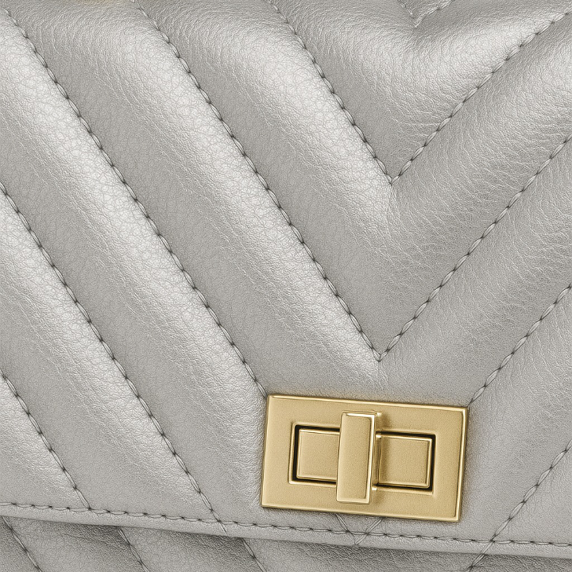 Silver Quilted Crossbody Bag