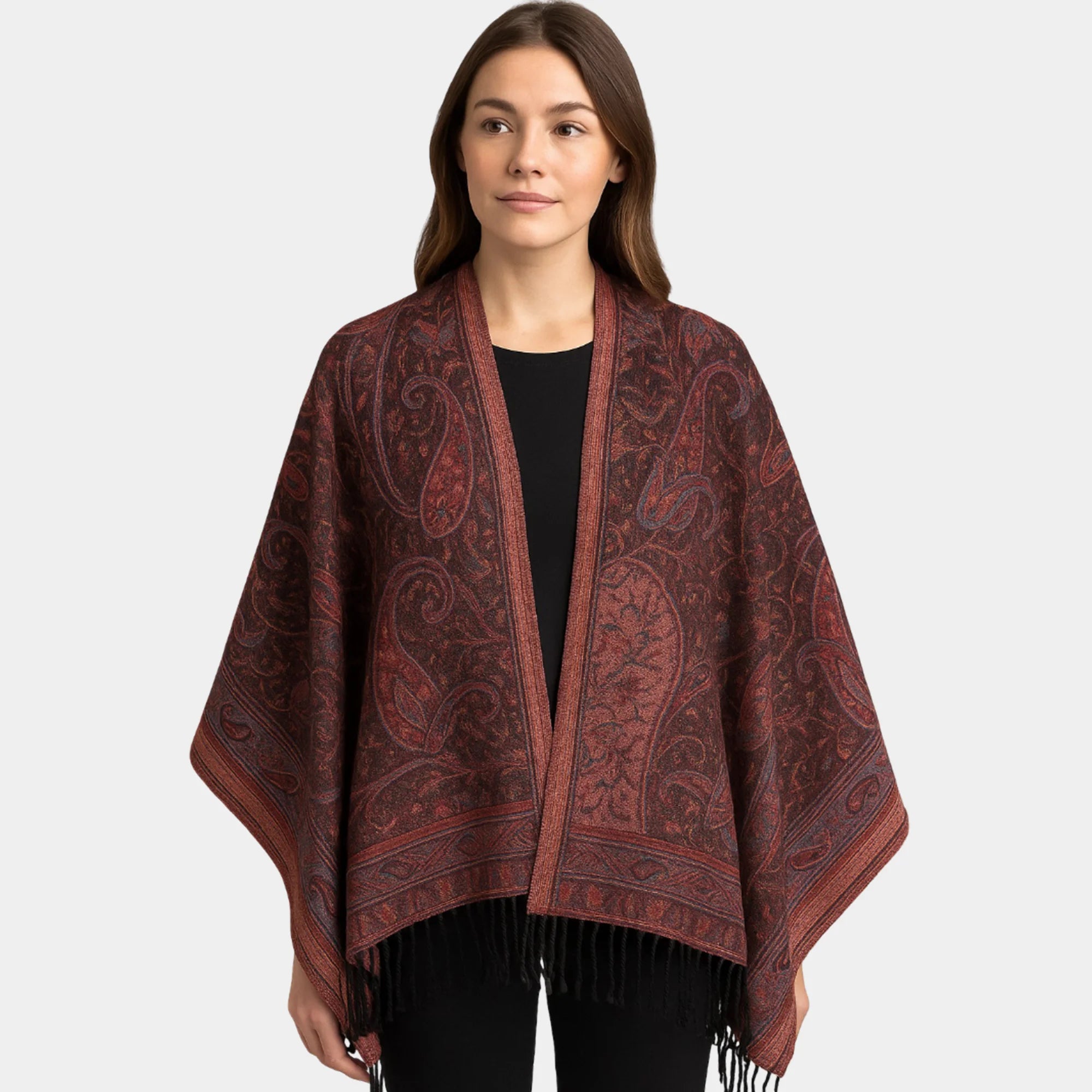 Black Pink Paisley Pashmina Shawl