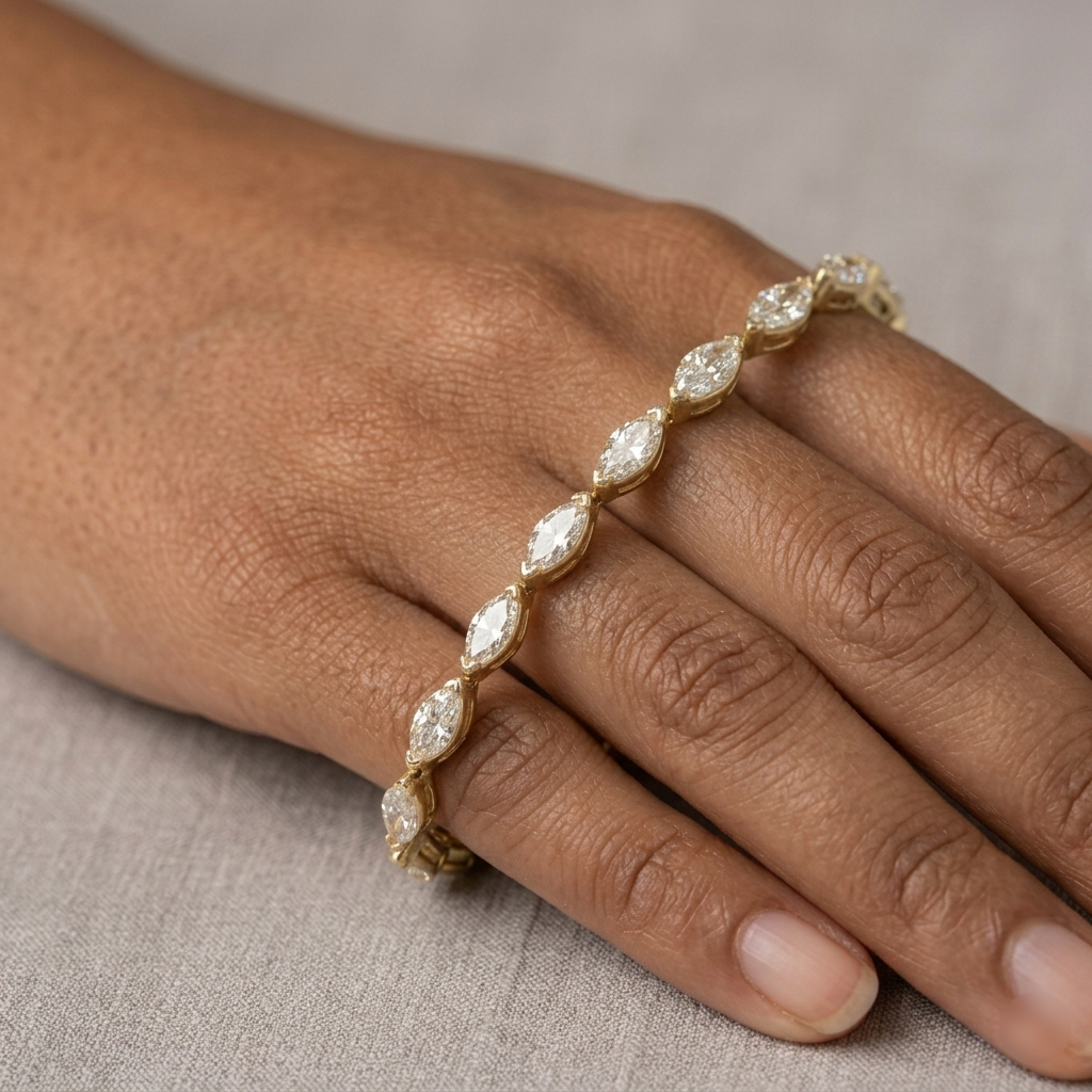 Marquise moissanite tennis bracelet detail view showing clasp